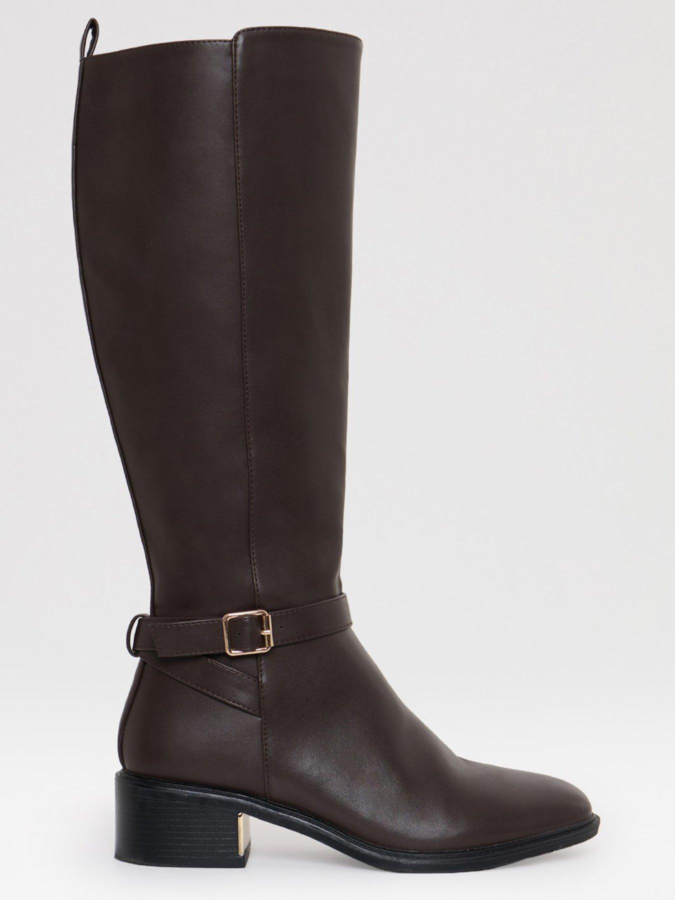 Image 4 of 5 of Threadbare Womens Faux Leather Side Zip Buckle Riding Boots - Brown