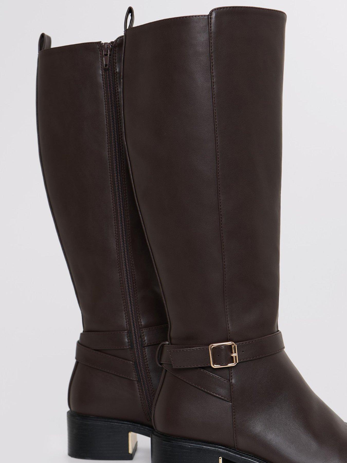 Image 5 of 5 of Threadbare Womens Faux Leather Side Zip Buckle Riding Boots - Brown