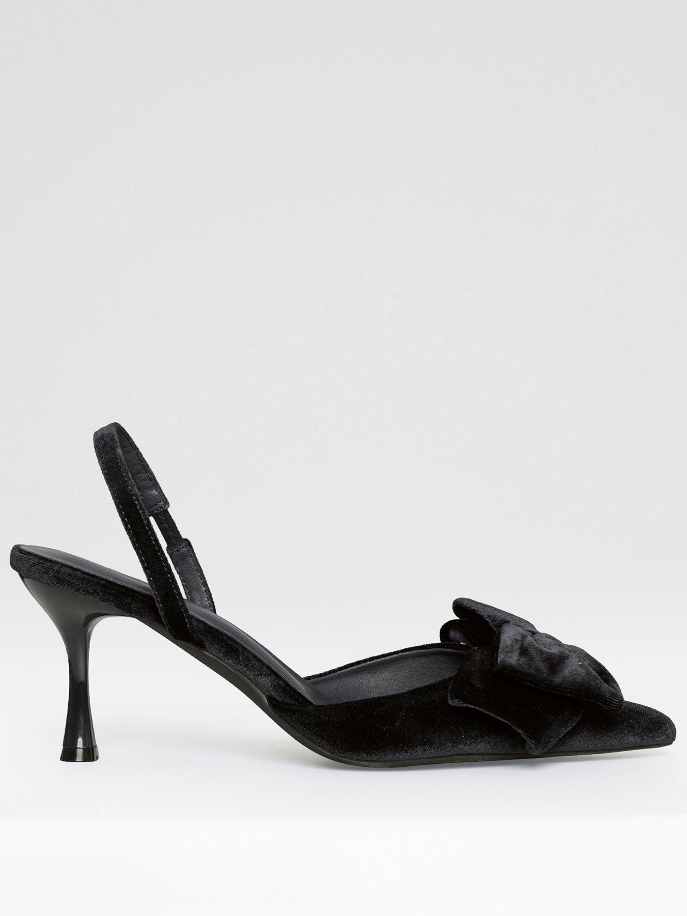 Image 1 of 4 of Threadbare Velvet Bow Kitten Heels In Black