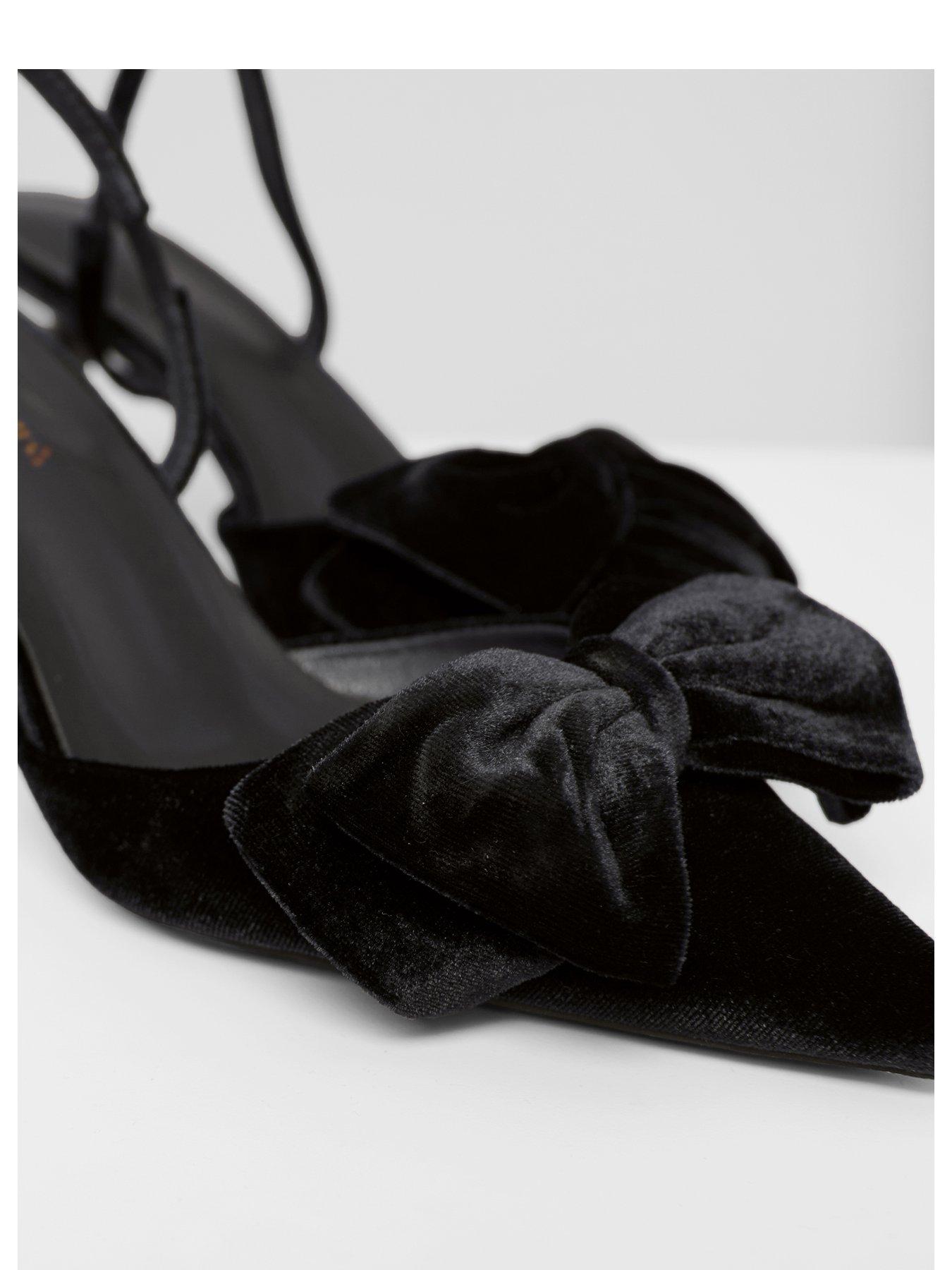 Image 2 of 4 of Threadbare Velvet Bow Kitten Heels In Black