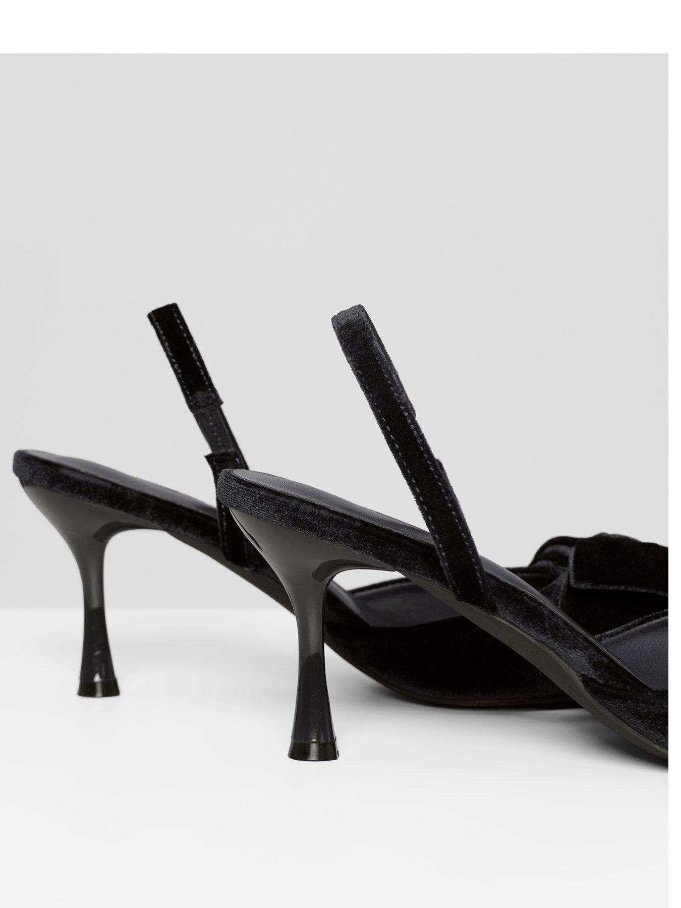 Image 3 of 4 of Threadbare Velvet Bow Kitten Heels In Black