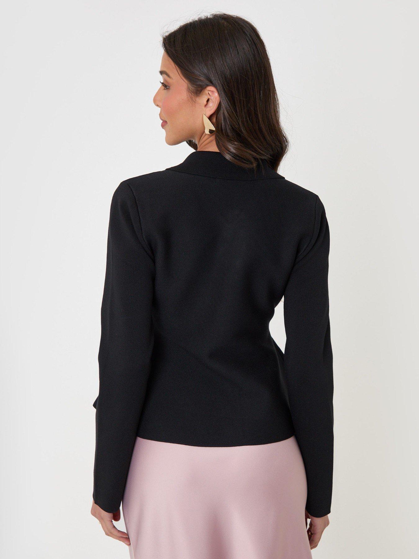 Image 2 of 4 of Threadbare Womens Peplum Button-Through Collar Cardigan - Black