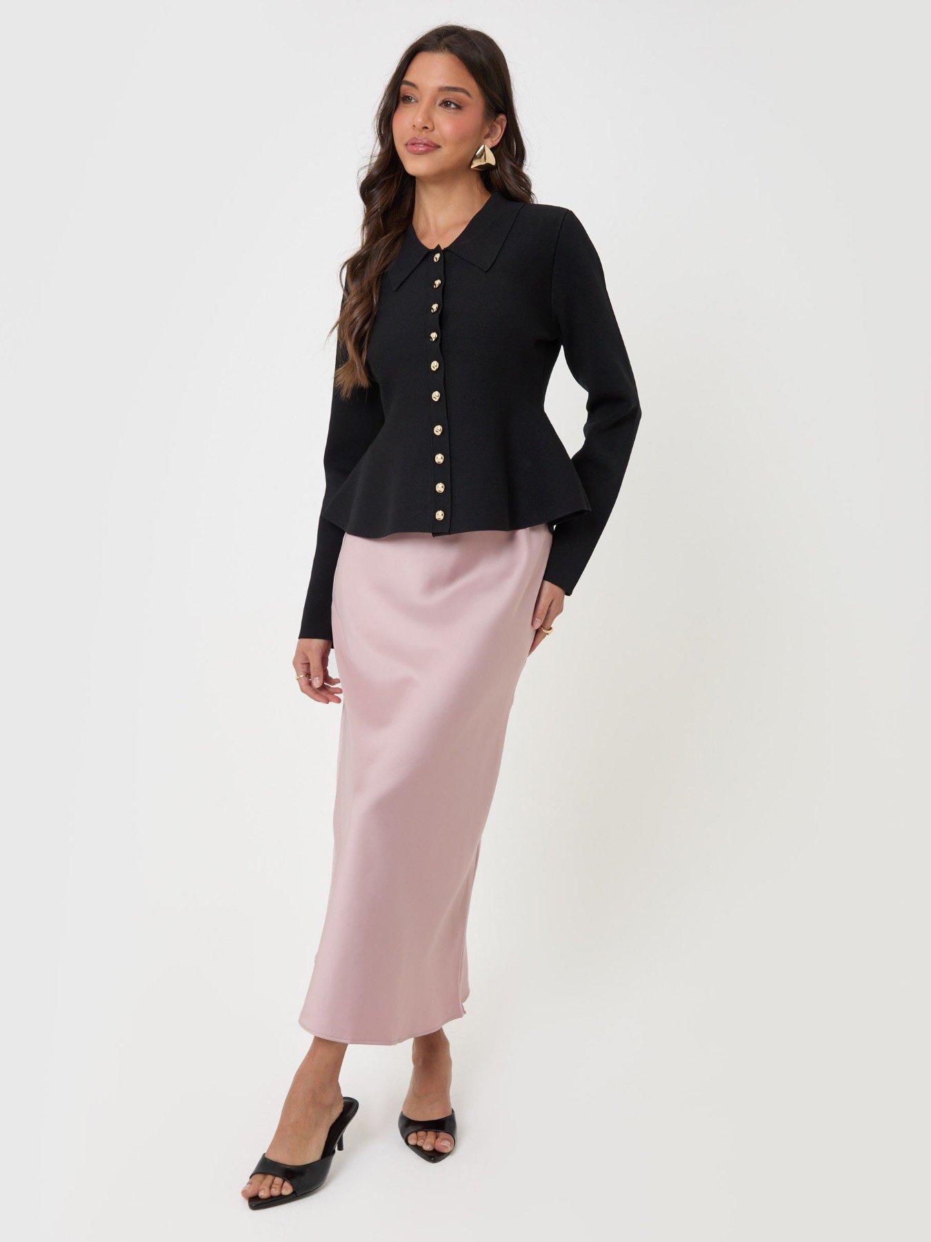 Image 3 of 4 of Threadbare Womens Peplum Button-Through Collar Cardigan - Black