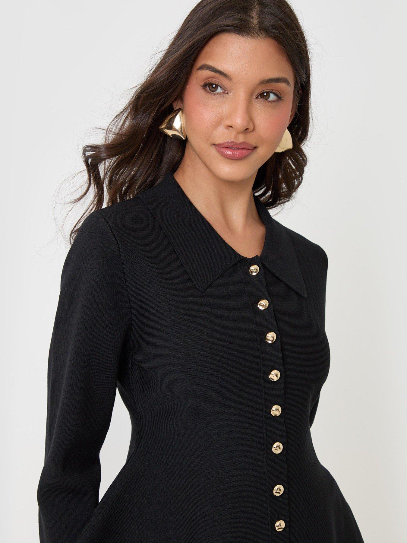 Image 4 of 4 of Threadbare Womens Peplum Button-Through Collar Cardigan - Black