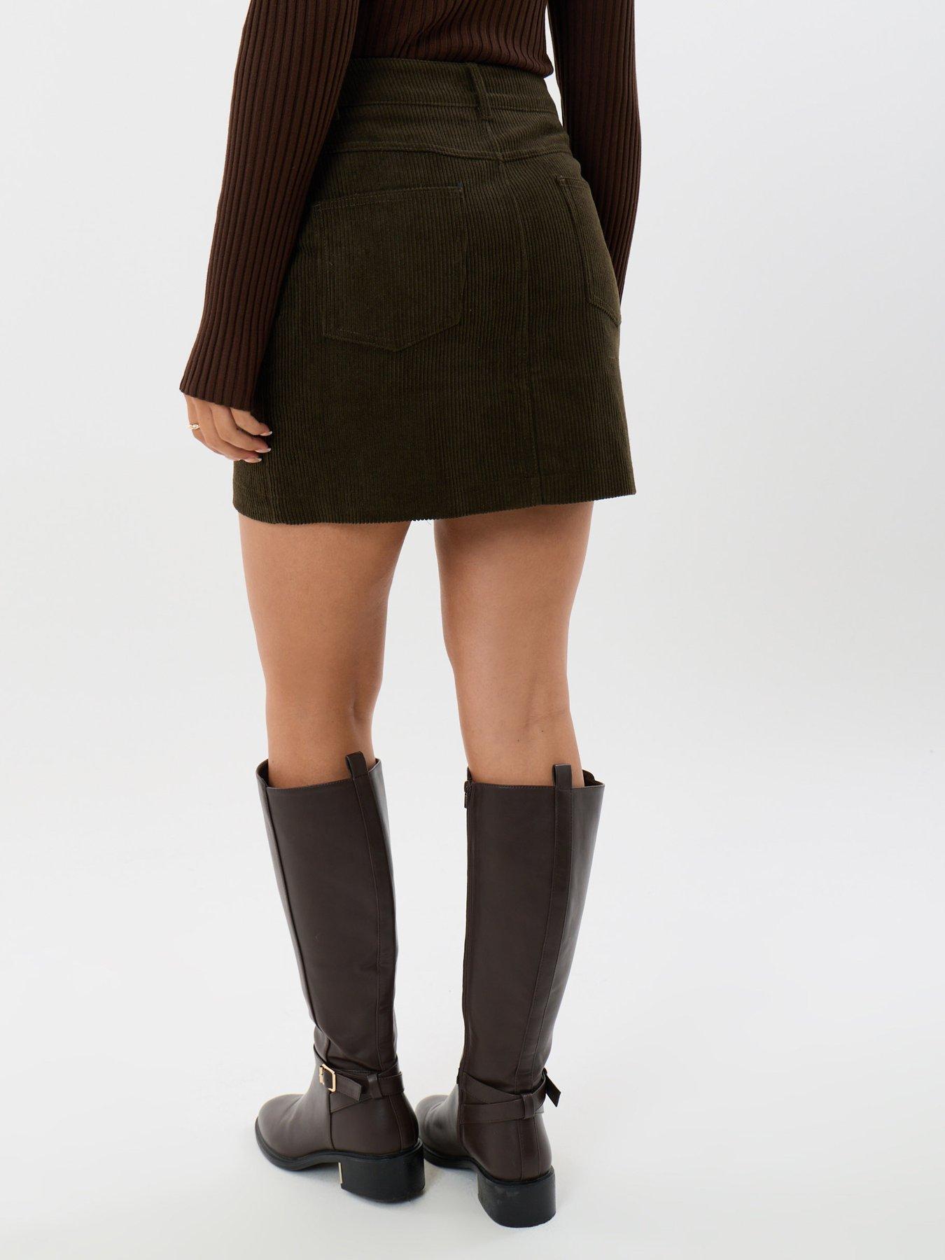 Image 3 of 5 of Threadbare Petite Corduroy Mini Skirt With Pockets In Olive Green