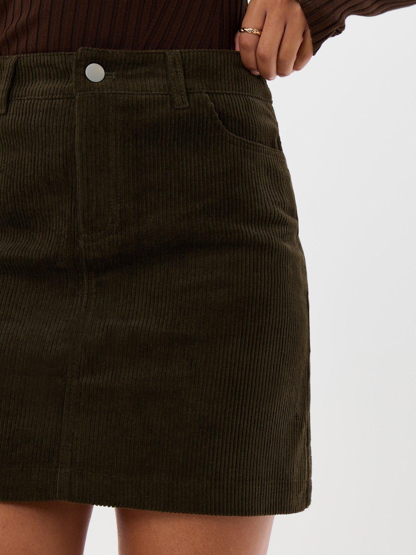 Image 5 of 5 of Threadbare Petite Corduroy Mini Skirt With Pockets In Olive Green