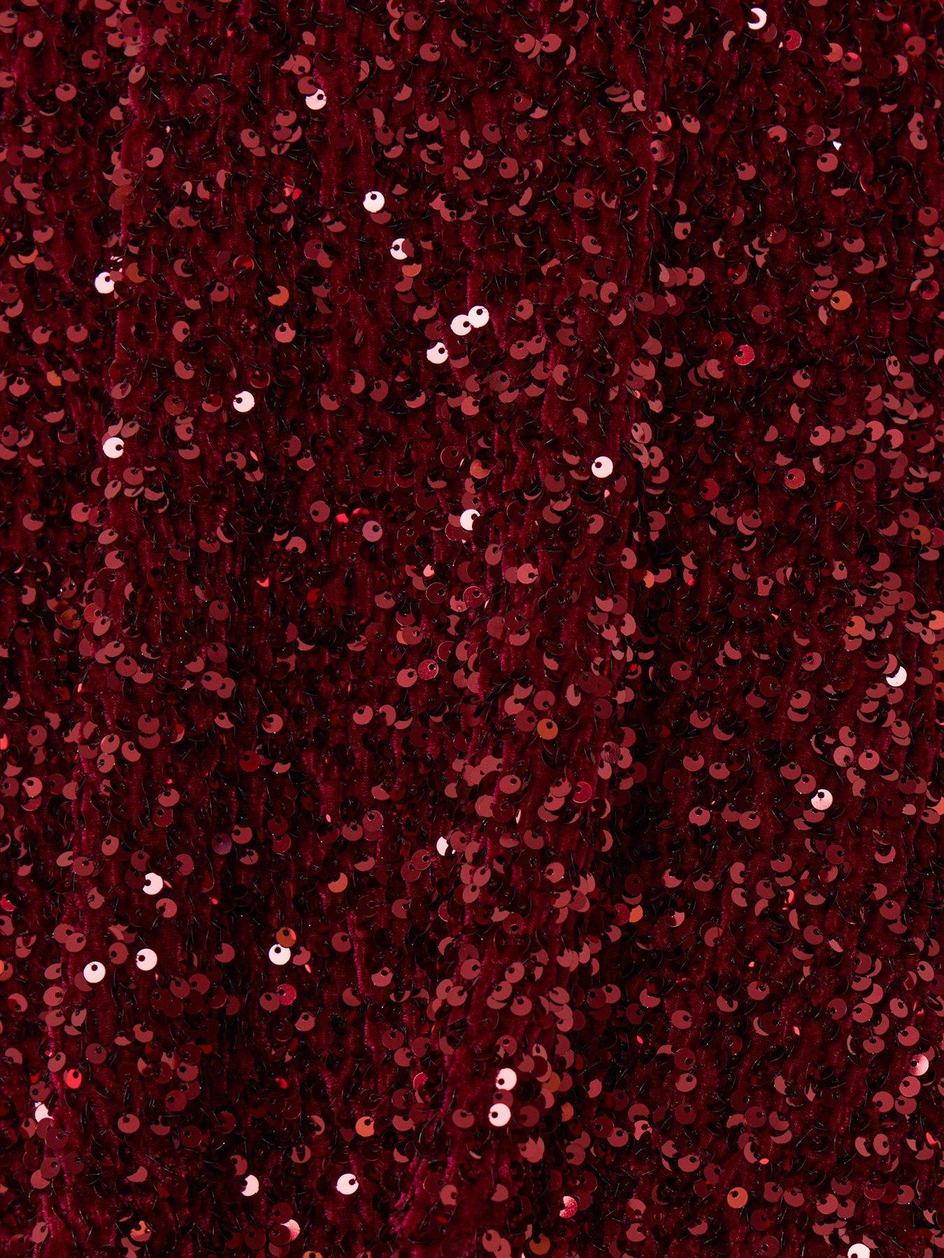 Image 4 of 5 of Threadbare Womens All-Over Sequin Skater Mini Skirt - Burgundy