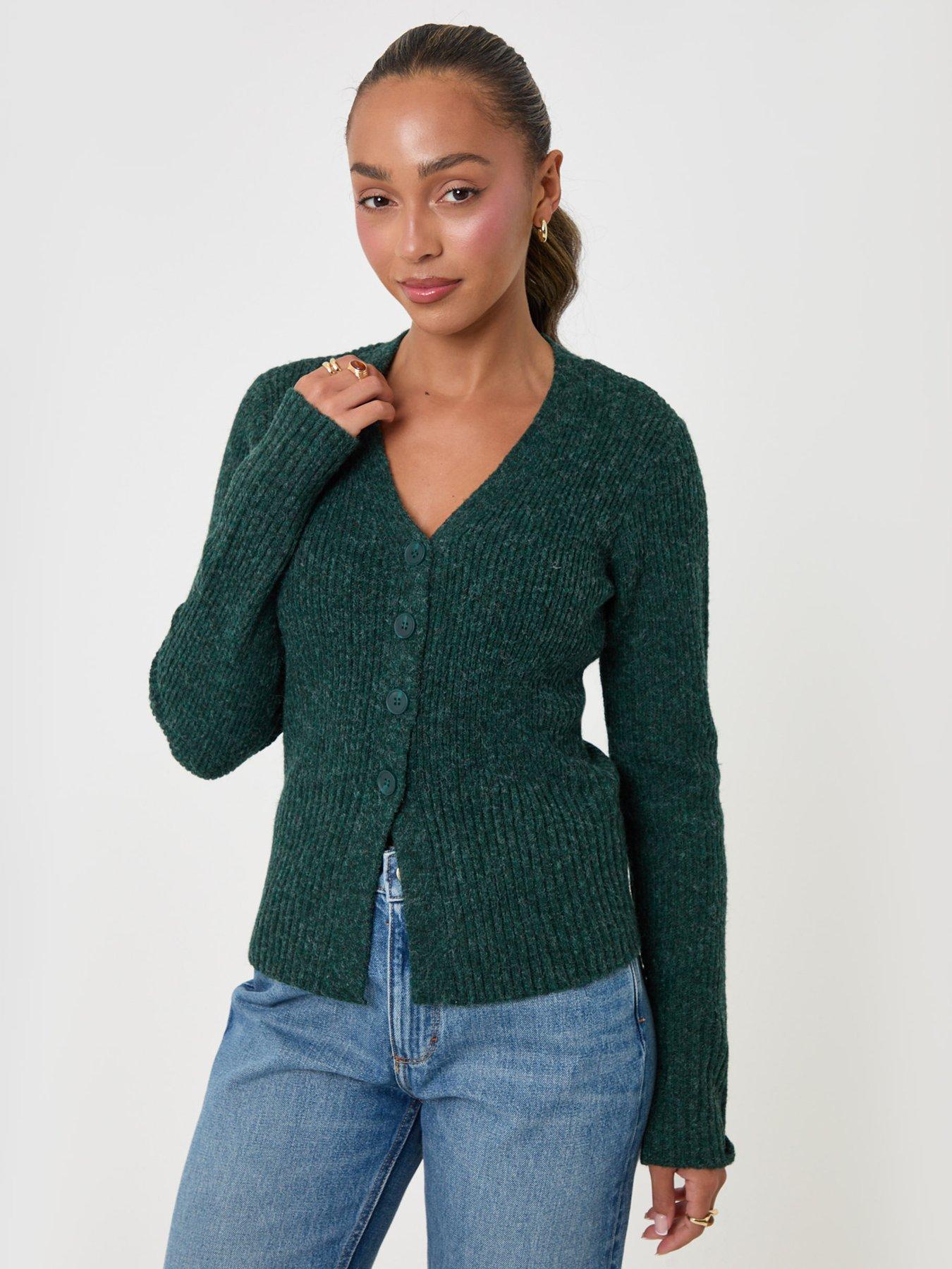 Image 1 of 4 of Threadbare Wool Blend V Neck Cardigan In Green