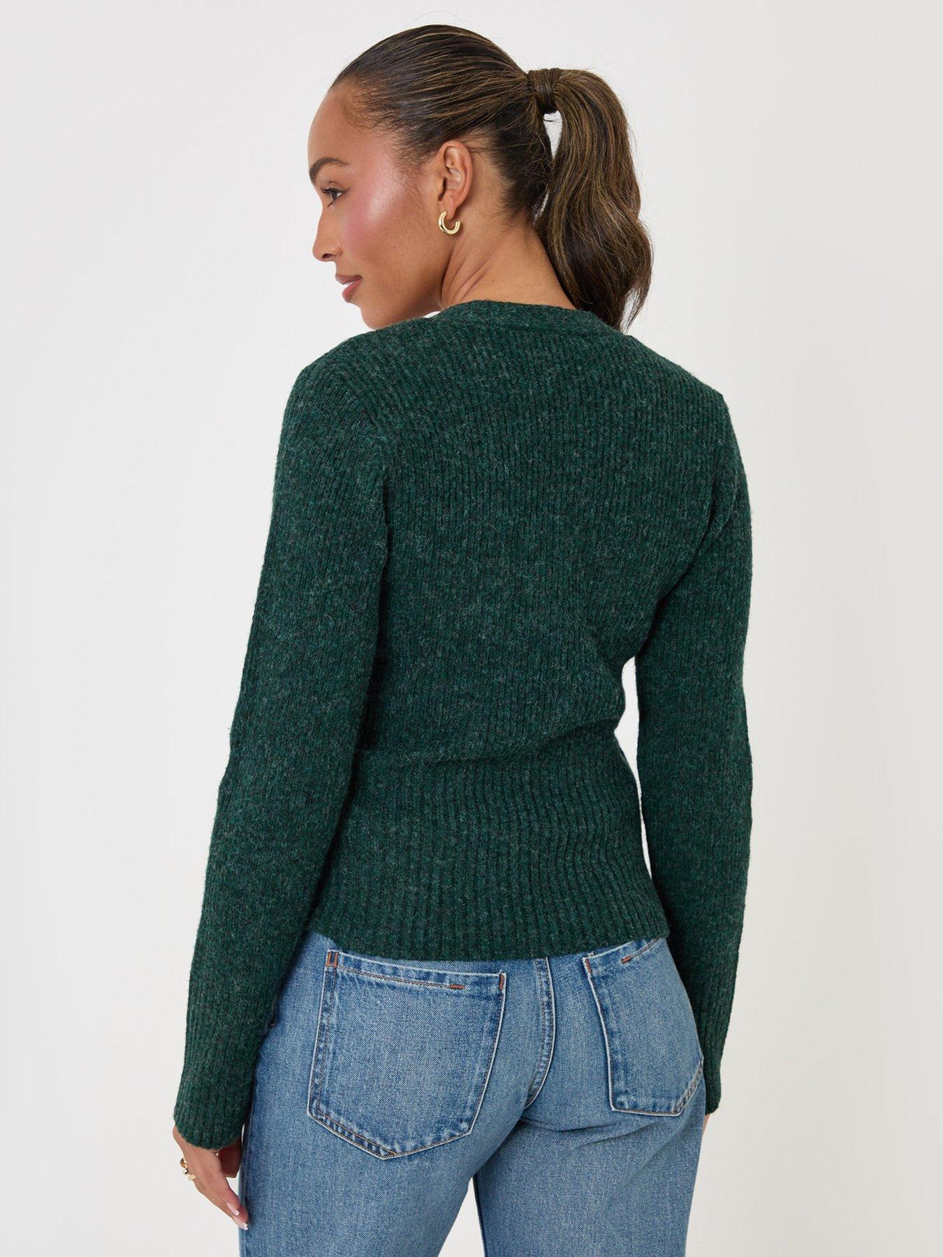 Image 2 of 4 of Threadbare Wool Blend V Neck Cardigan In Green
