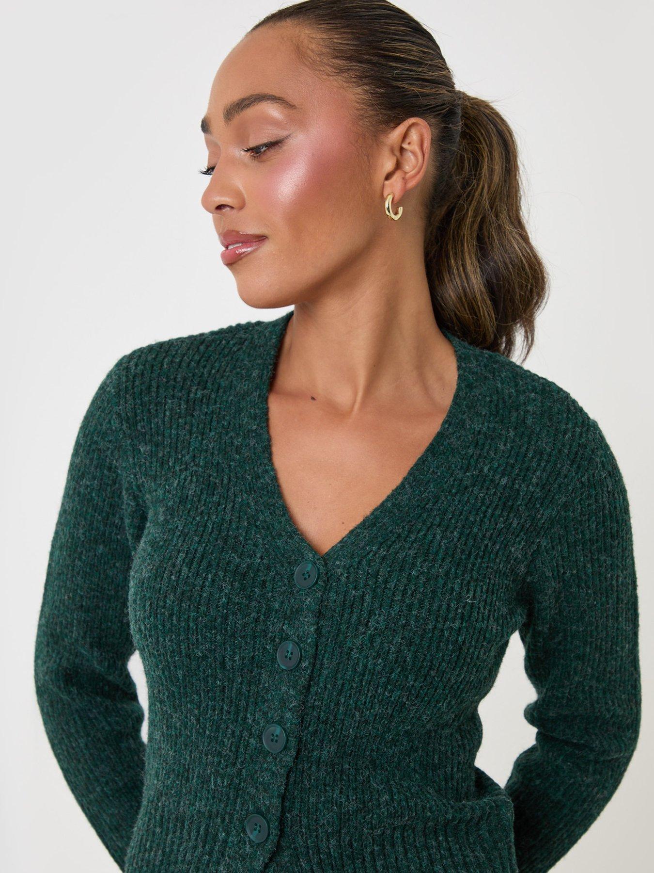 Image 4 of 4 of Threadbare Wool Blend V Neck Cardigan In Green