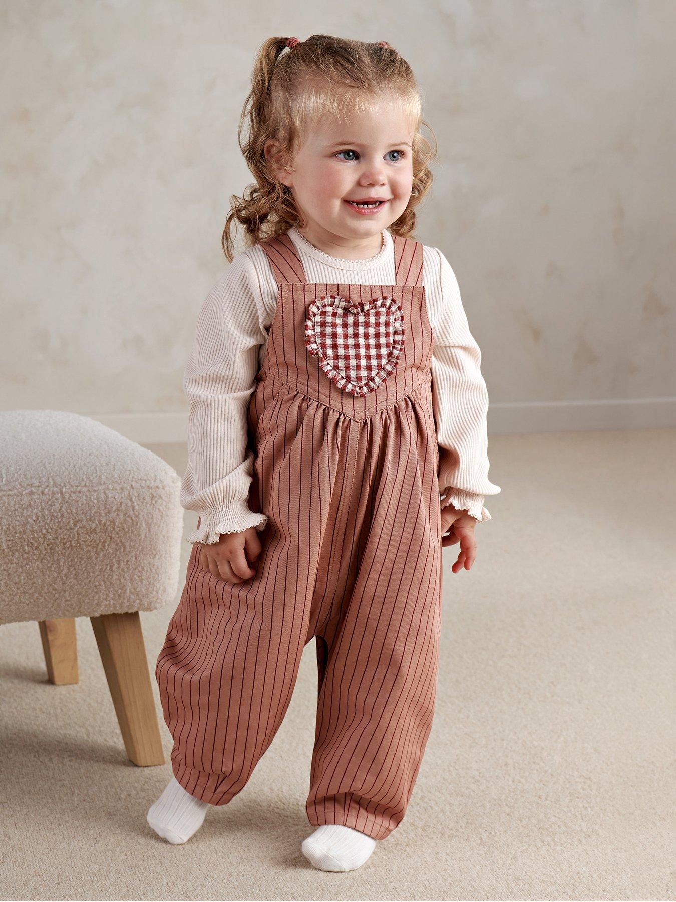 Mamas & Papas Baby Girls Heart Dungarees - Pink