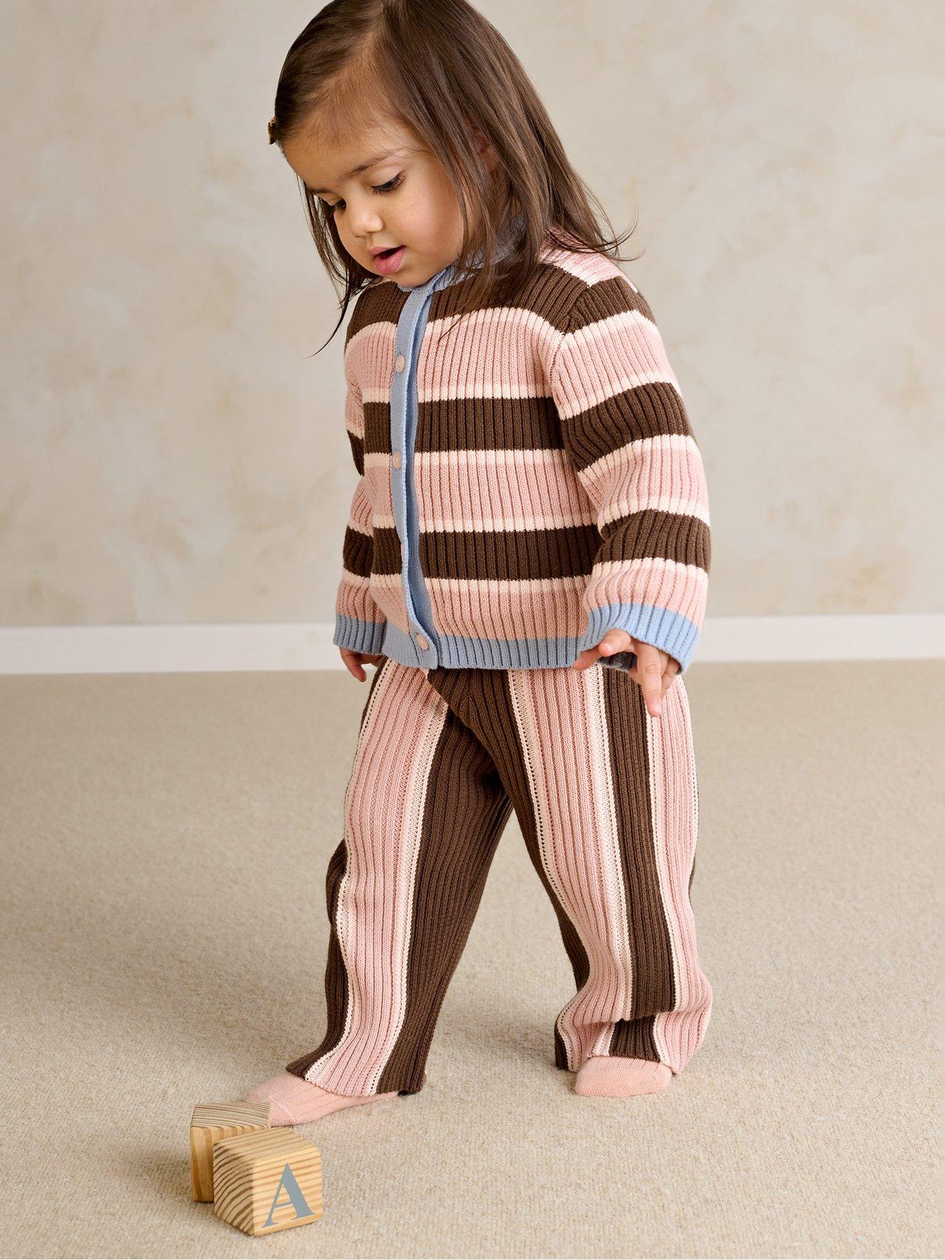 Image 1 of 5 of Mamas & Papas Baby Girls 2 Piece Stripe Cardigan &amp; Knitted Wide Leg Trousers - Multi