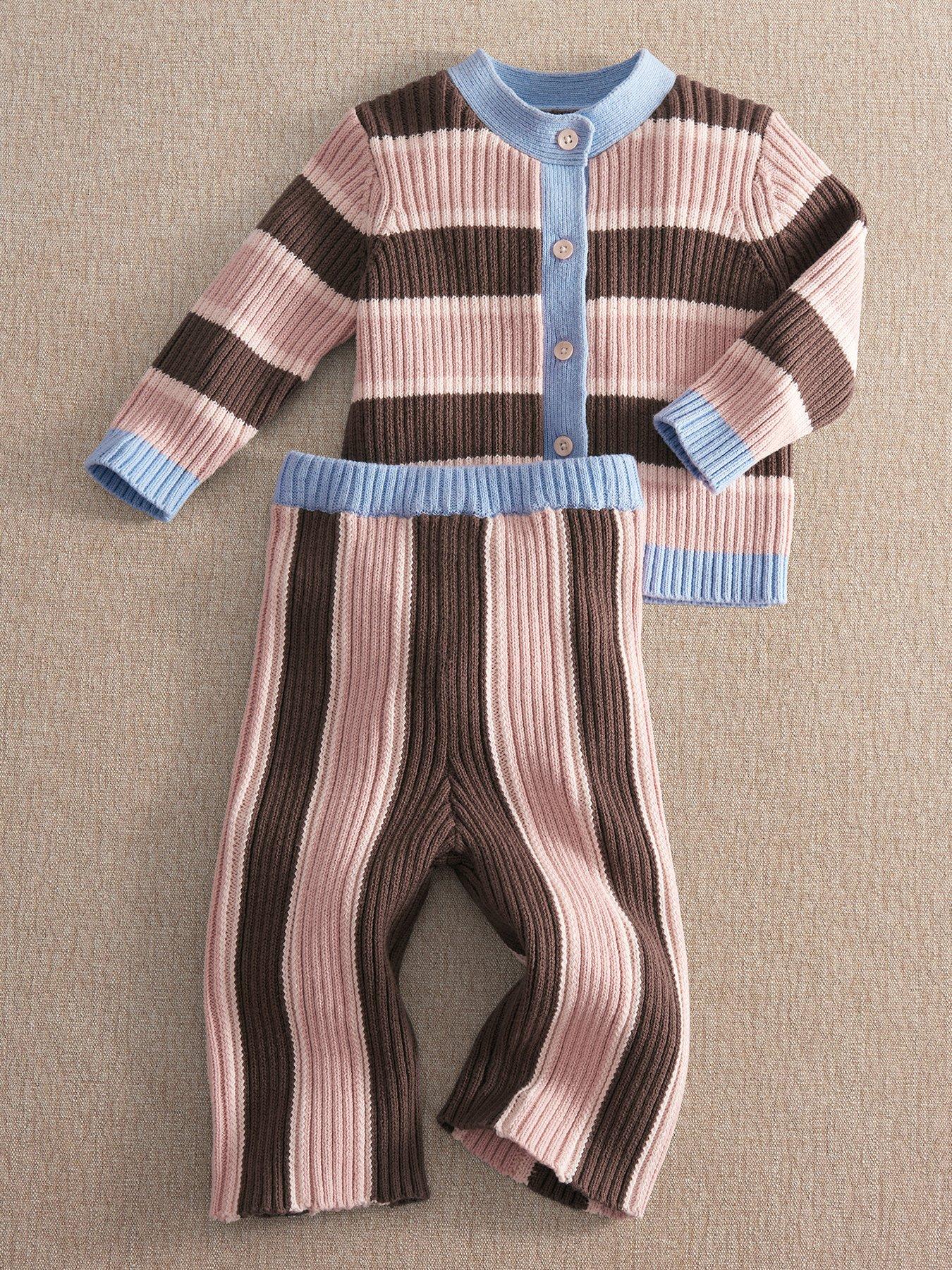 Image 2 of 5 of Mamas & Papas Baby Girls 2 Piece Stripe Cardigan &amp; Knitted Wide Leg Trousers - Multi