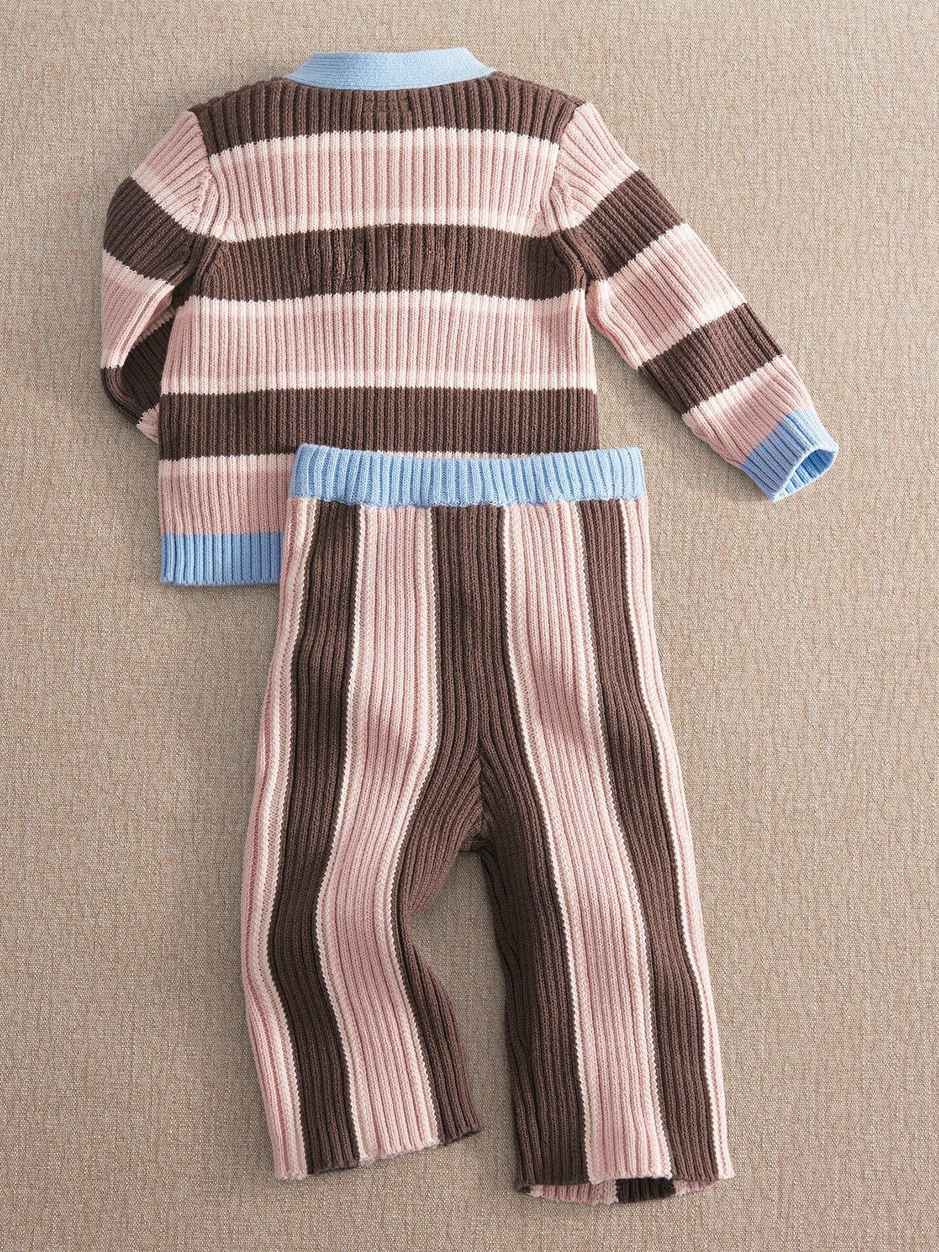 Image 3 of 5 of Mamas & Papas Baby Girls 2 Piece Stripe Cardigan &amp; Knitted Wide Leg Trousers - Multi