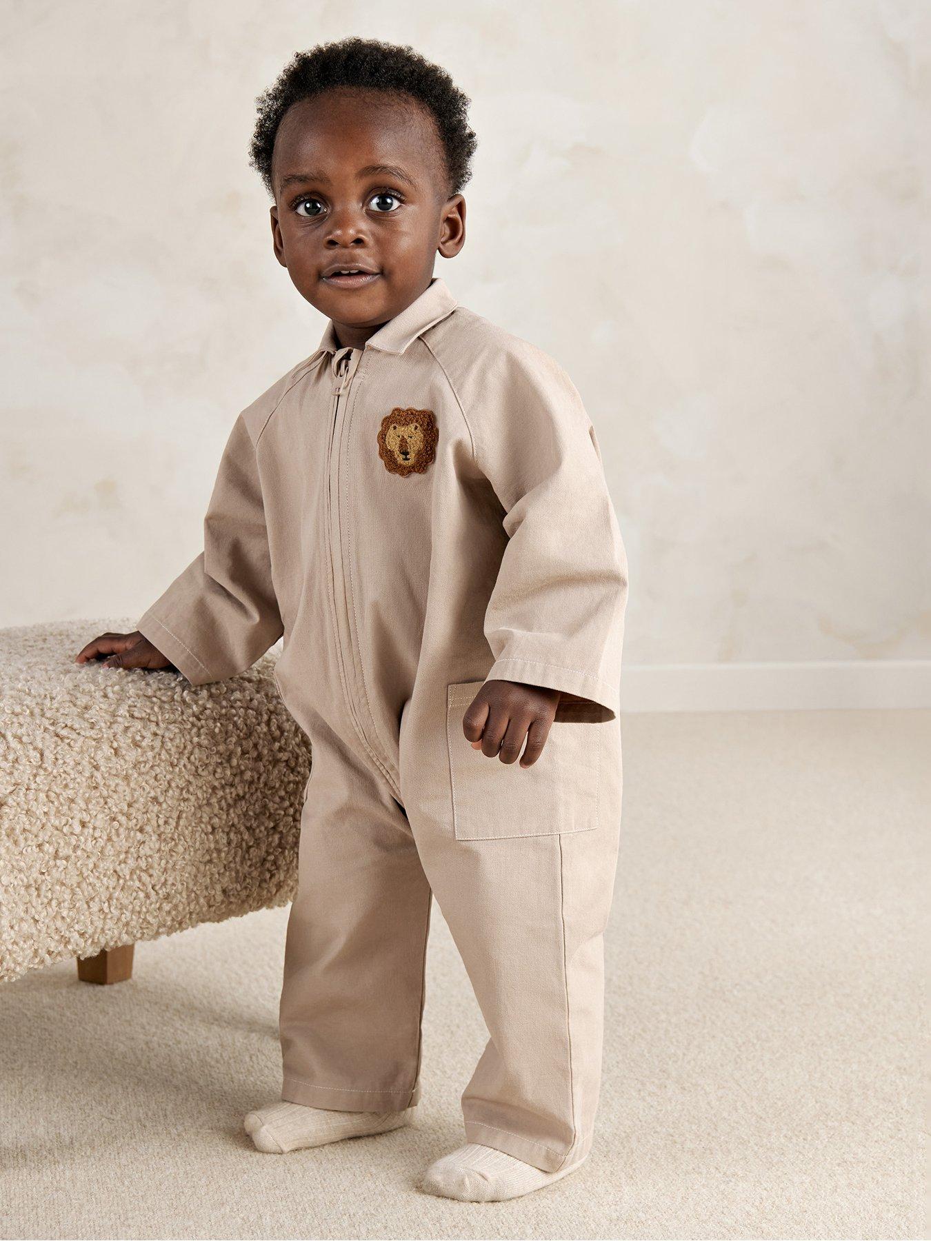 Image 1 of 4 of Mamas & Papas Baby Boys Oversized Boiler Suit Romper - Beige
