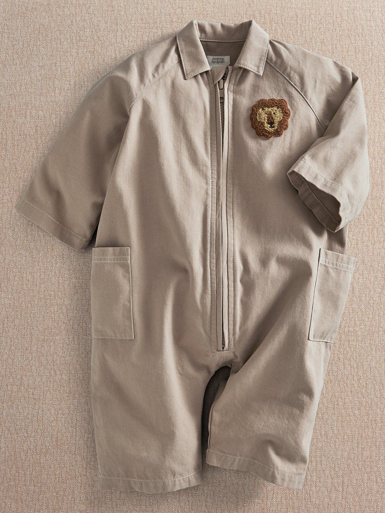 Image 2 of 4 of Mamas & Papas Baby Boys Oversized Boiler Suit Romper - Beige