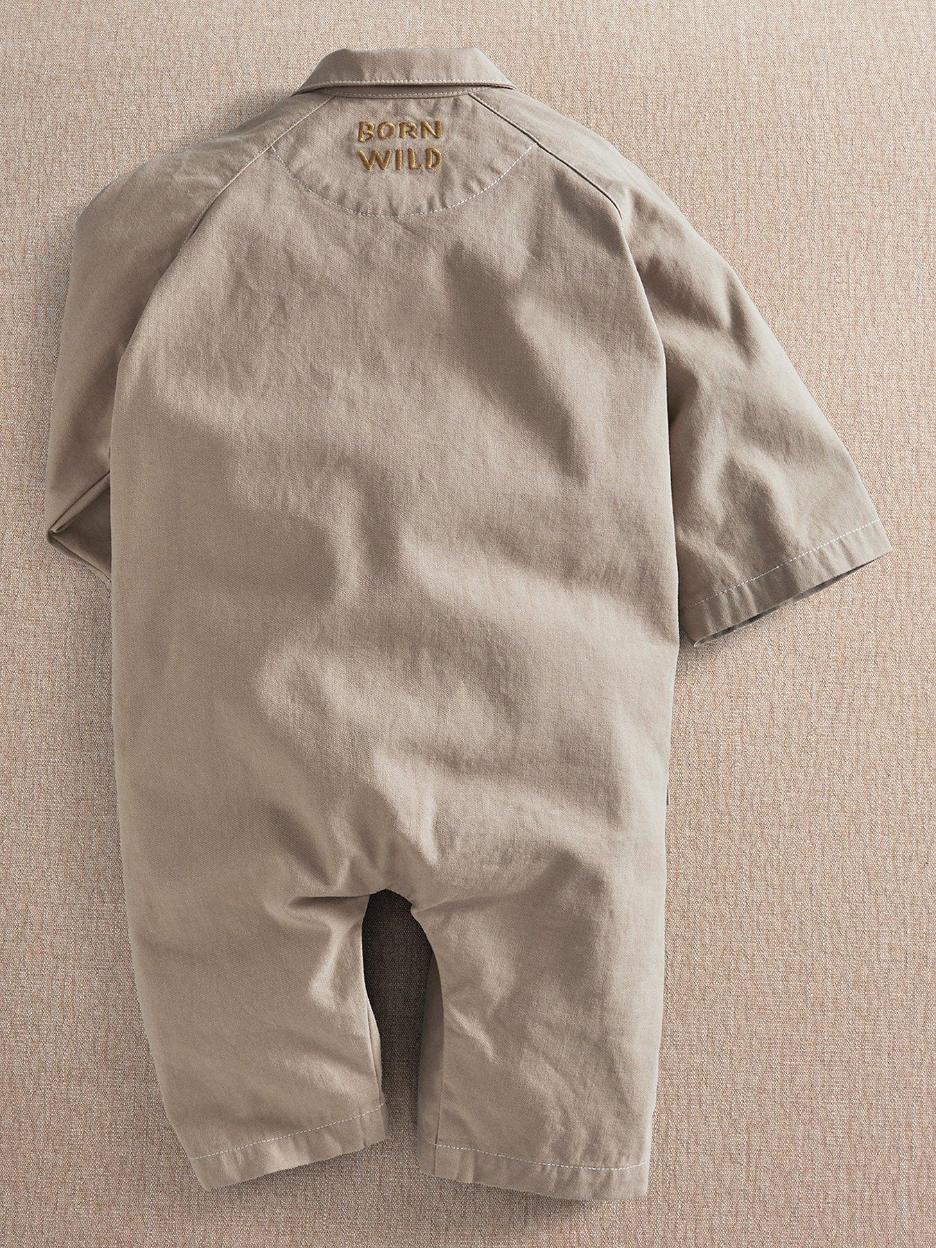 Image 3 of 4 of Mamas & Papas Baby Boys Oversized Boiler Suit Romper - Beige