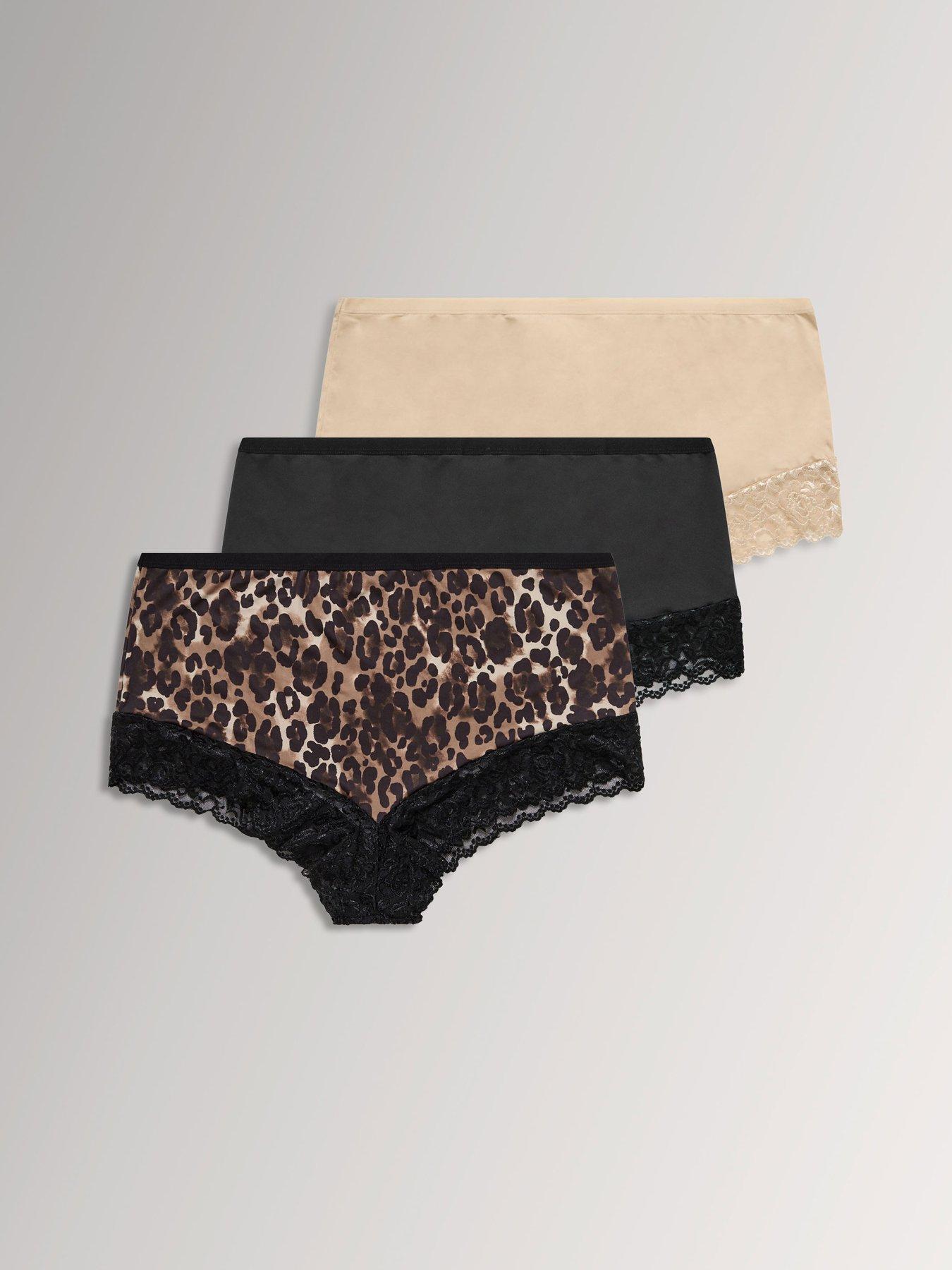 Image 1 of 4 of Yours YOURSET 3 PACK Curve Leopard Lace Full Briefs - Natural Brown