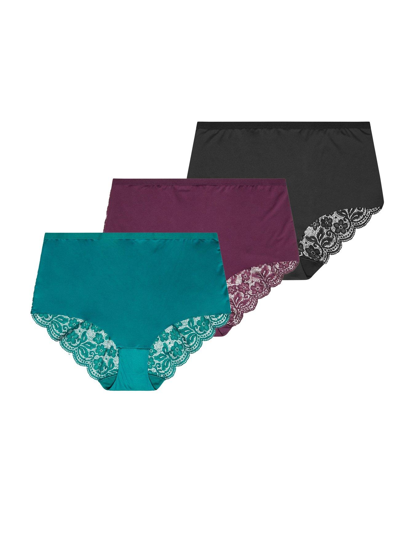 Yours YOURSET 3 PACK Curve Lace Full Briefs - Green  &  Burgundy Red