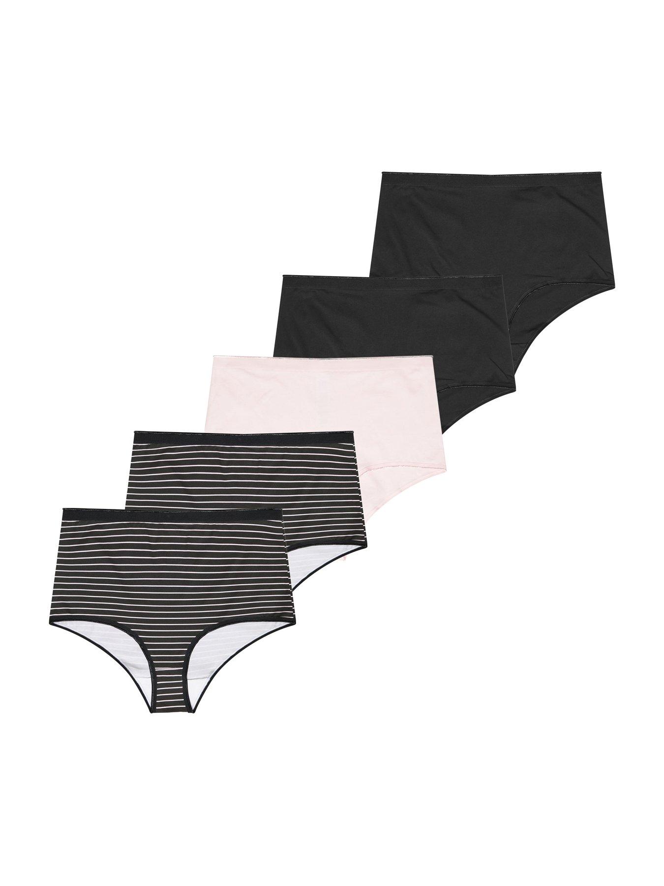 Yours YOURSET 5 PACK Curve Stripe Print Full Briefs - Black  &  Pink