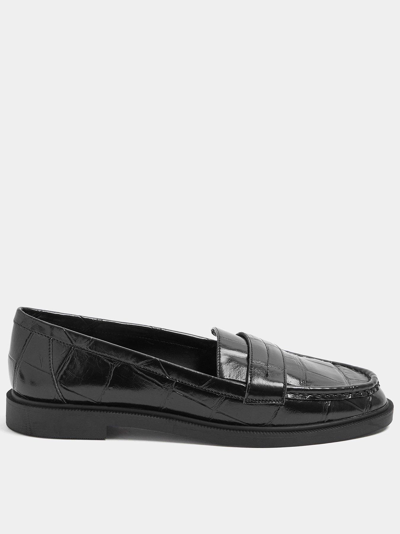 Yours Curve Extra Wide Fit Faux Leather Croc Embossed Loafers - Black