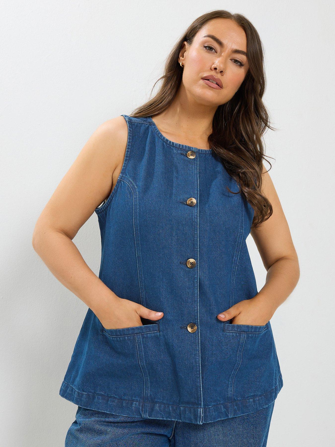 Yours Women's Curve Denim Pocket Longline Waistcoat - Blue