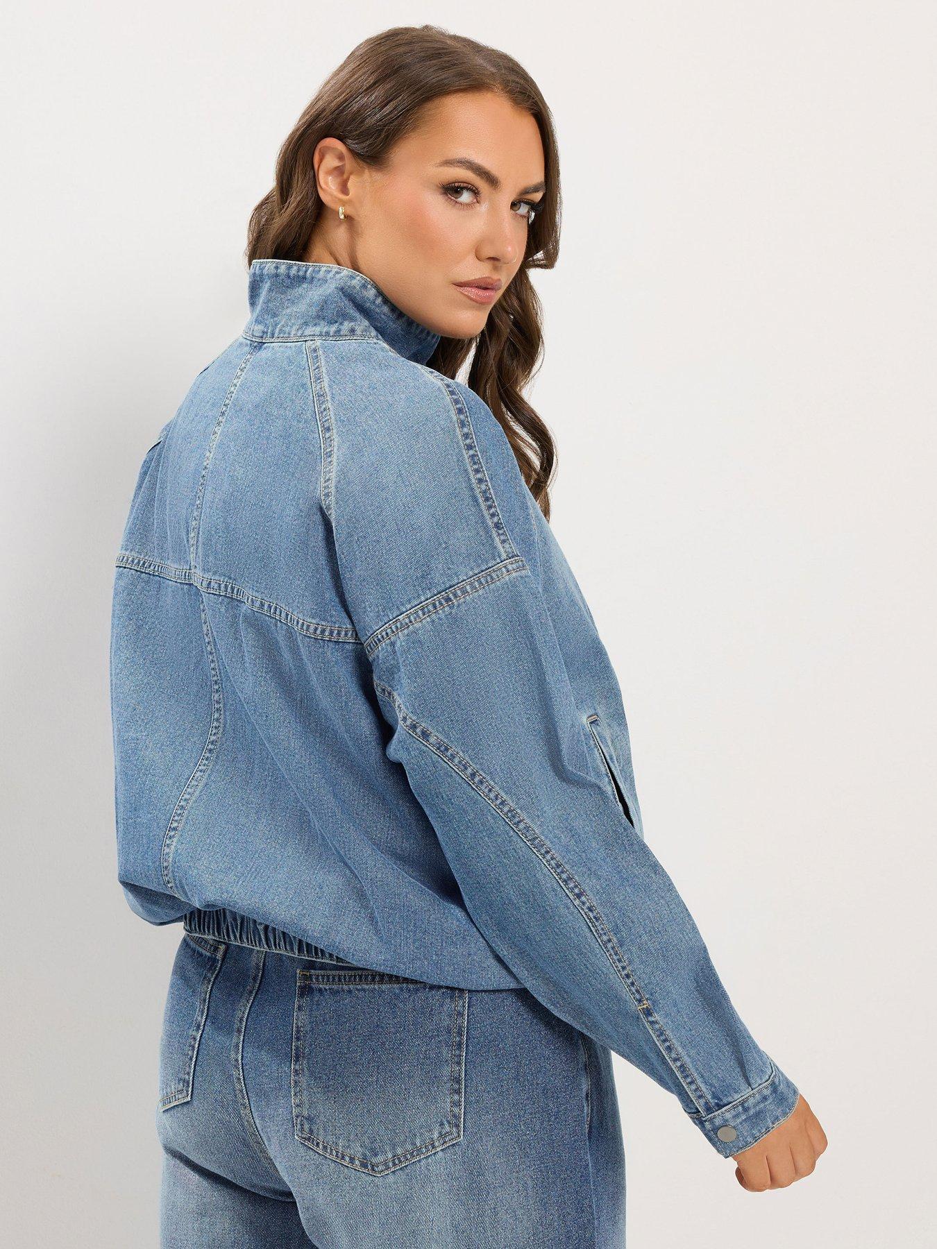 Image 2 of 4 of Yours Womens Curve Funnel Neck Denim Bomber Jacket - Blue
