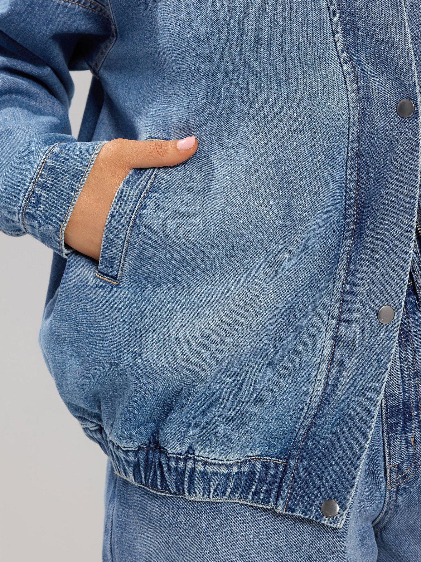Image 4 of 4 of Yours Womens Curve Funnel Neck Denim Bomber Jacket - Blue
