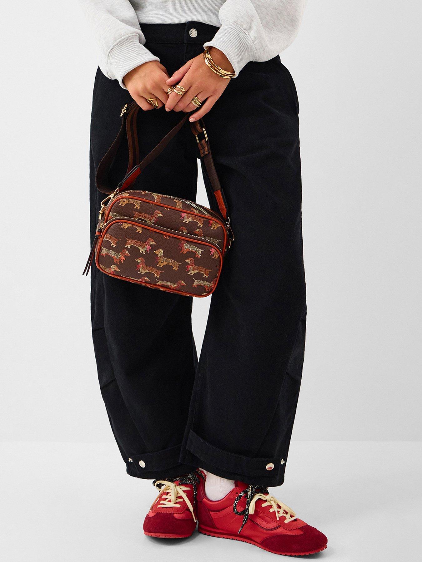 Image 2 of 5 of Accessorize Sausage Dog Print Crossbody Bag - Brown