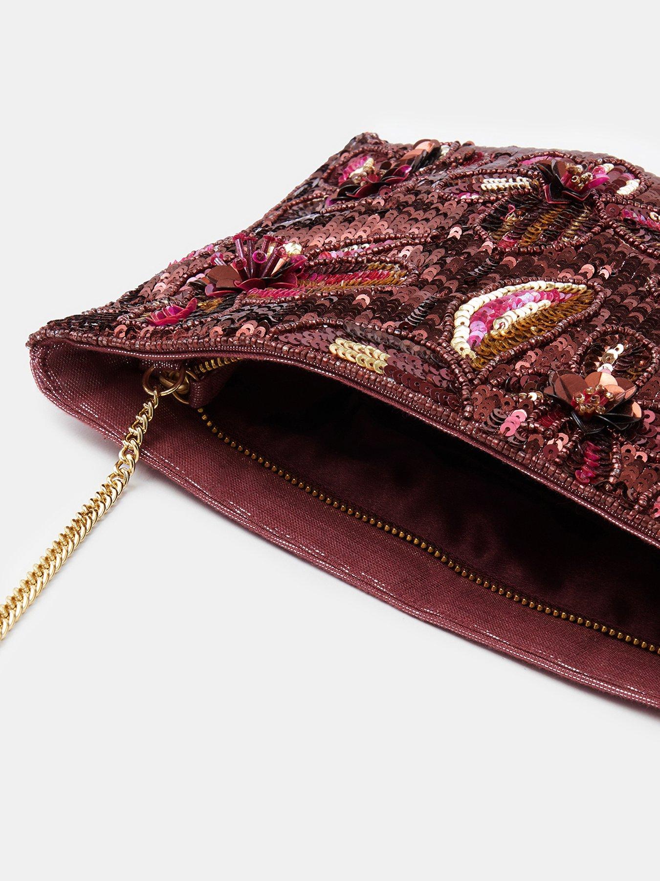 Image 4 of 5 of Accessorize Womens Floral Sequin Zip Clutch Bag - Red