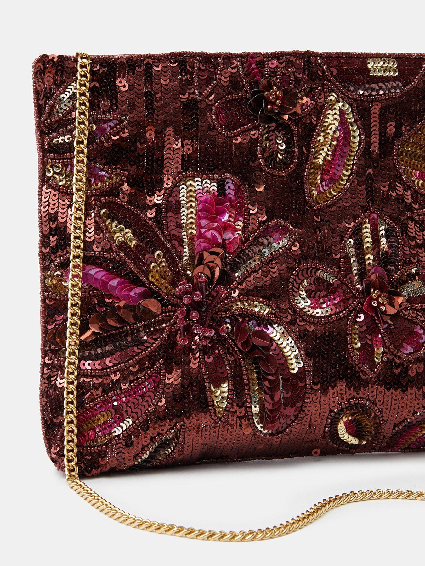 Image 5 of 5 of Accessorize Womens Floral Sequin Zip Clutch Bag - Red