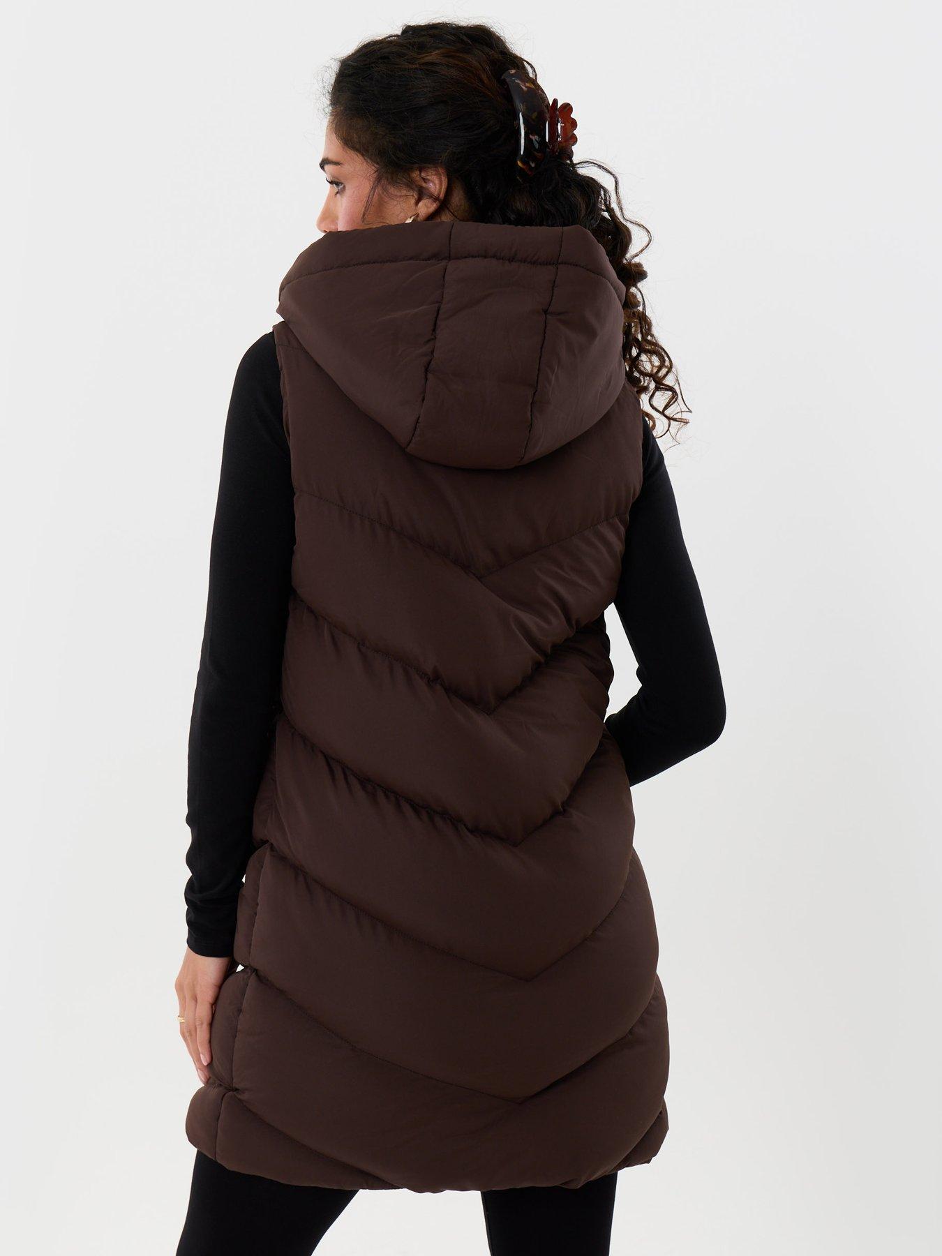 Image 2 of 4 of Threadbare Womens Longline Padded Hooded Gilet - Chocolate Brown