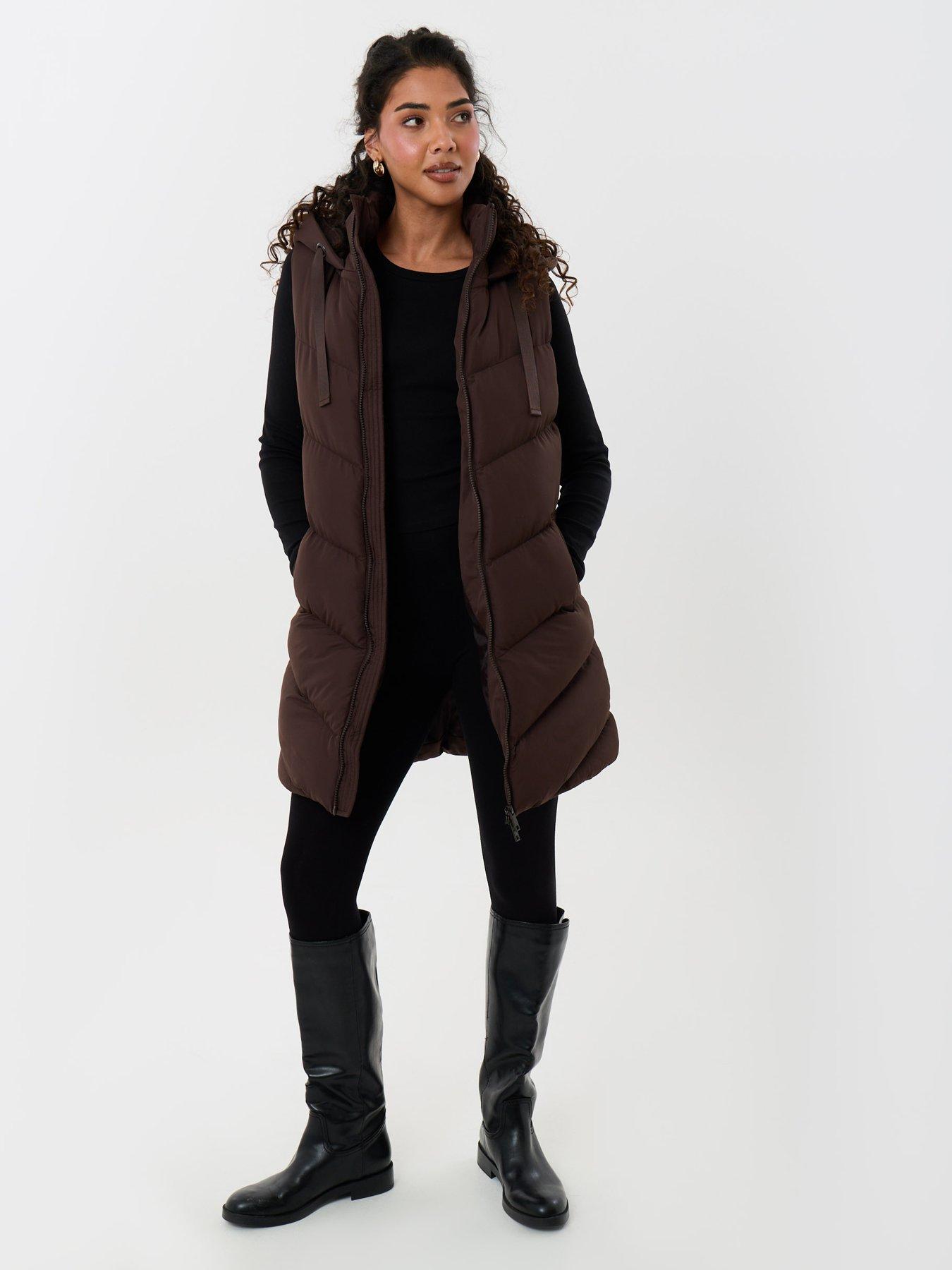 Image 3 of 4 of Threadbare Womens Longline Padded Hooded Gilet - Chocolate Brown