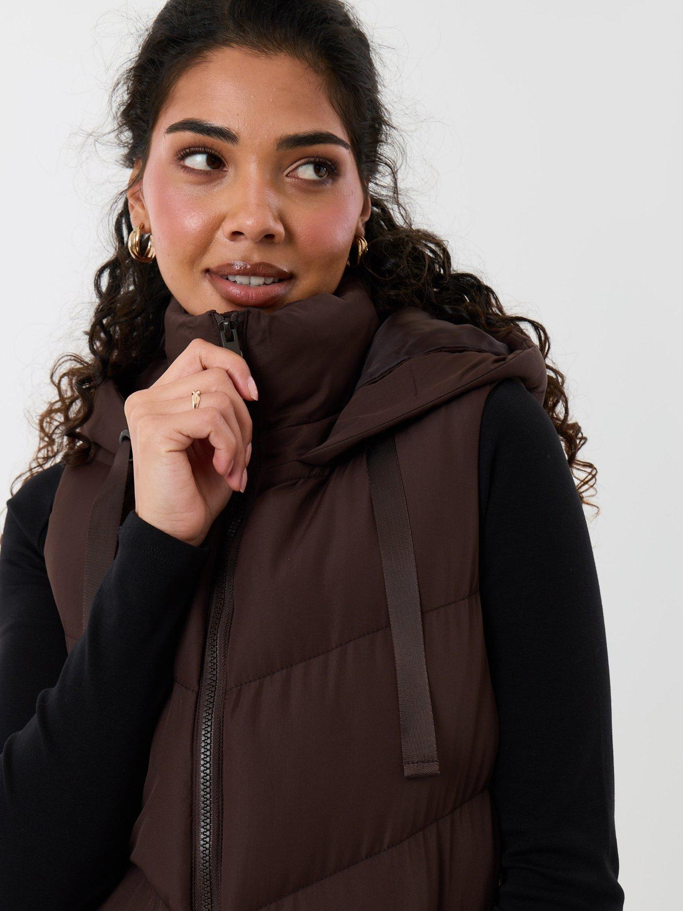 Image 4 of 4 of Threadbare Womens Longline Padded Hooded Gilet - Chocolate Brown