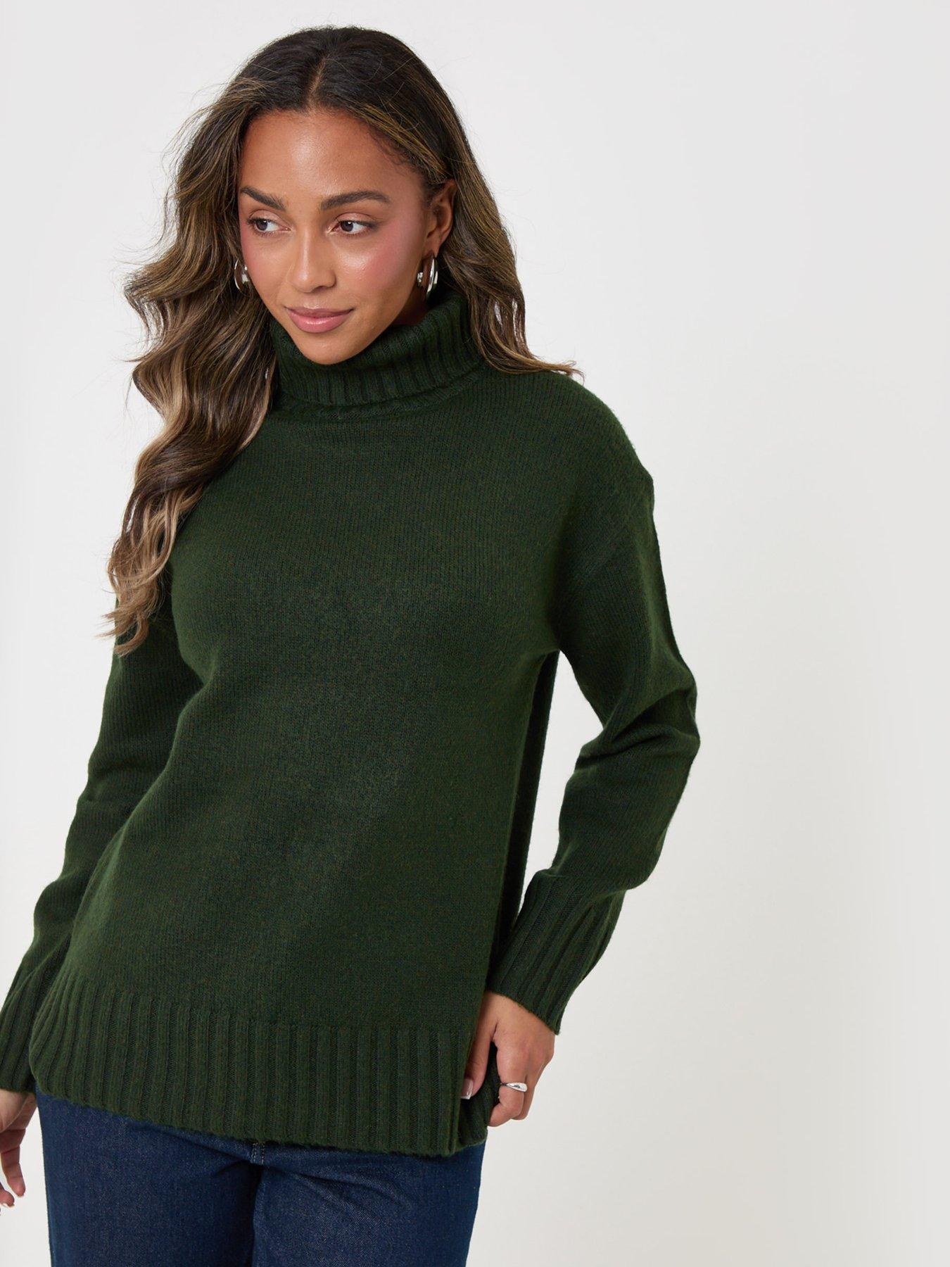 Image 1 of 4 of Threadbare Womens Oversized Roll Neck Jumper - Green