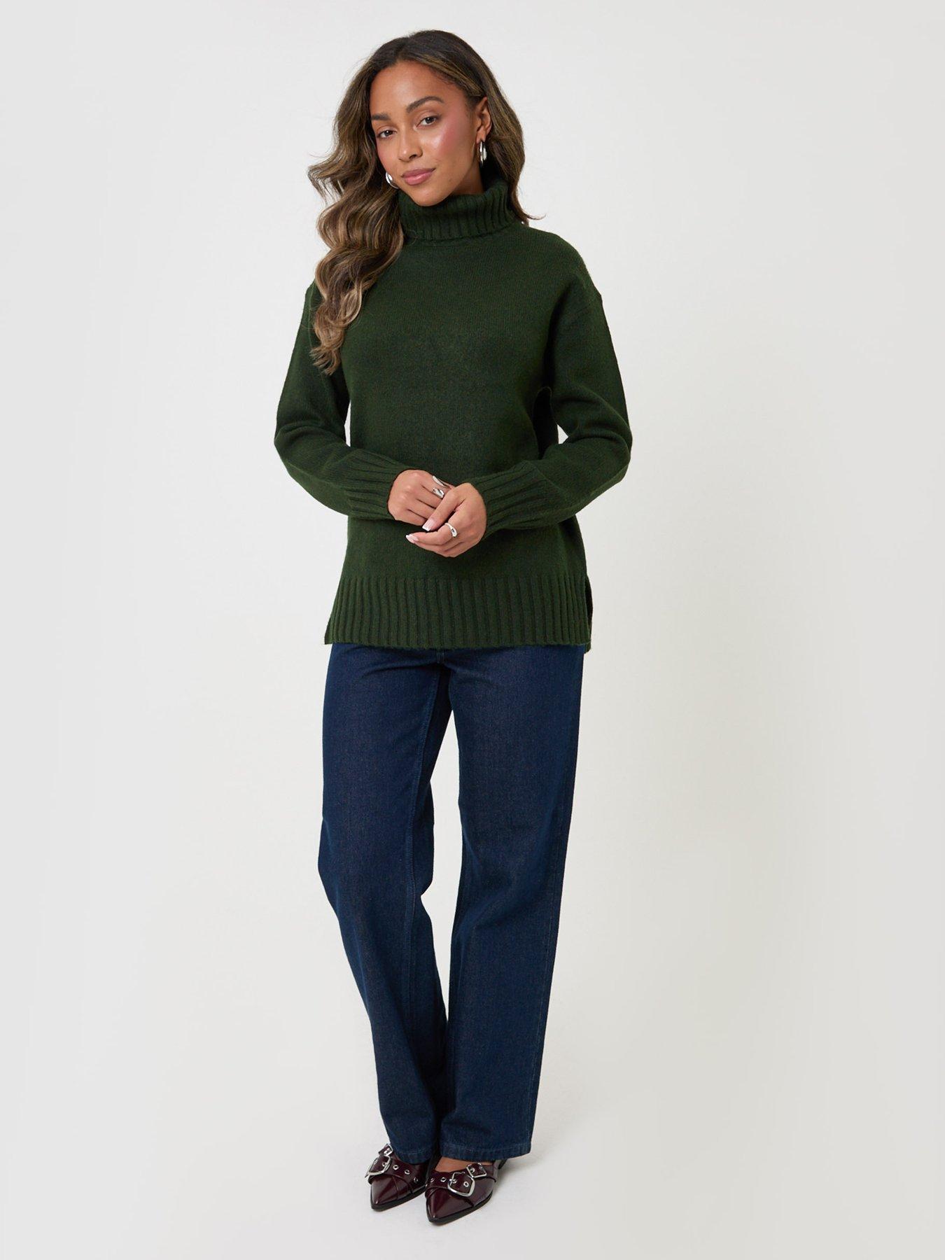 Image 3 of 4 of Threadbare Womens Oversized Roll Neck Jumper - Green