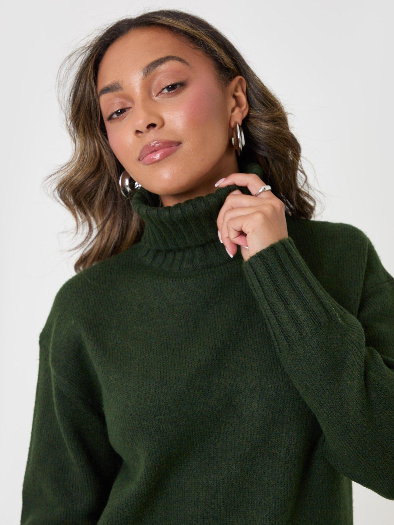 Image 4 of 4 of Threadbare Womens Oversized Roll Neck Jumper - Green