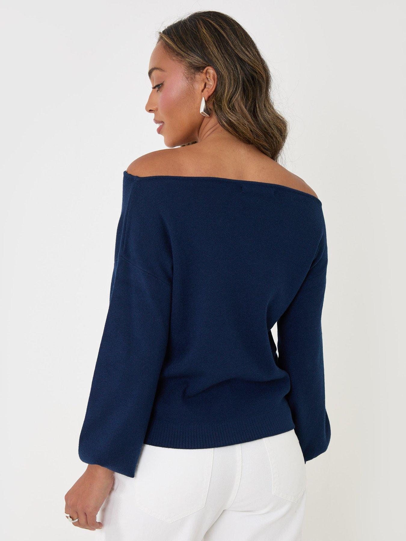 Image 2 of 4 of Threadbare Womens Slash Neck Soft-Touch Relaxed Jumper - Blue