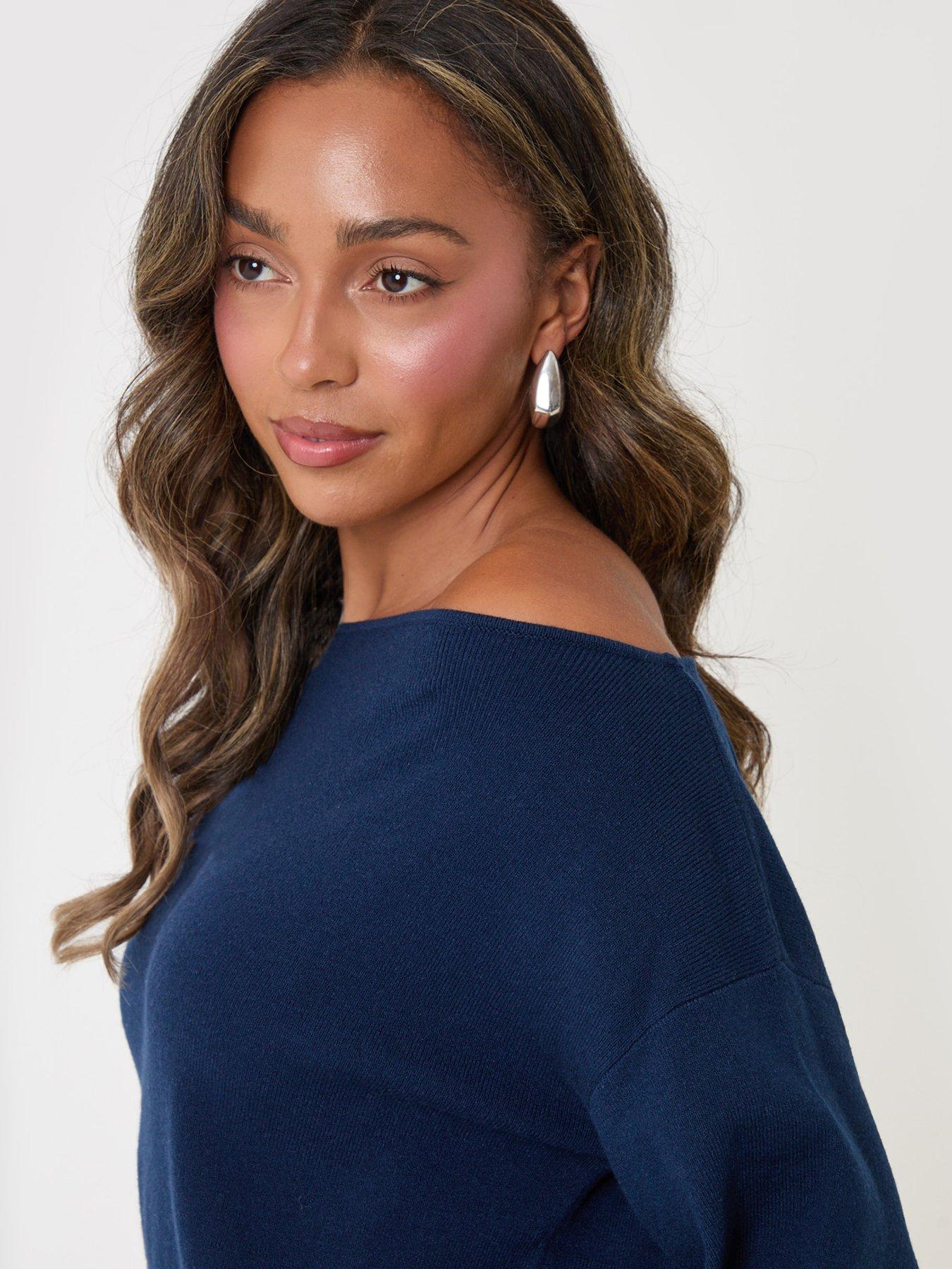 Image 4 of 4 of Threadbare Womens Slash Neck Soft-Touch Relaxed Jumper - Blue