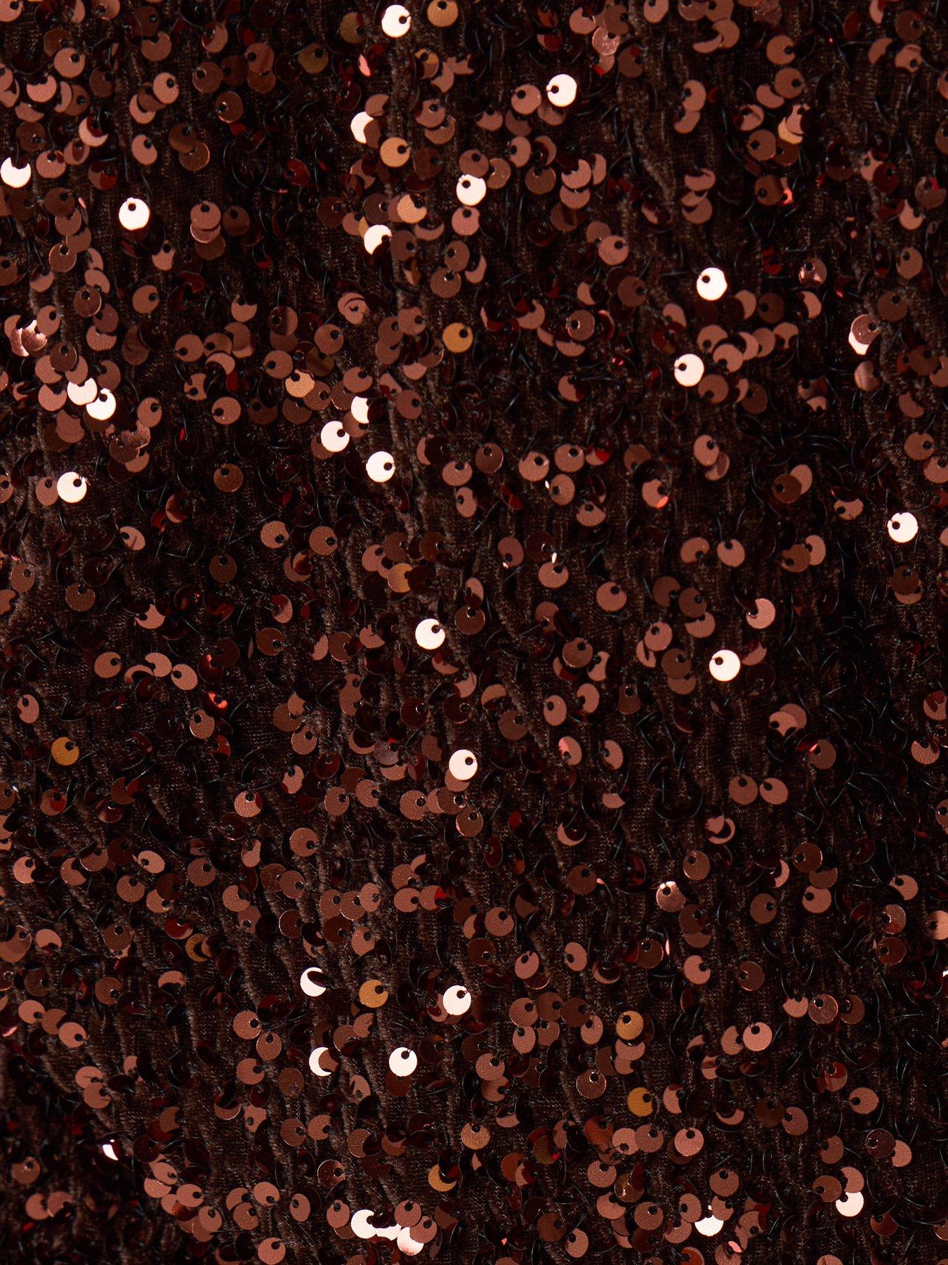 Image 5 of 5 of Threadbare Womens Sequin Slash Neck Bow Blouse - Brown