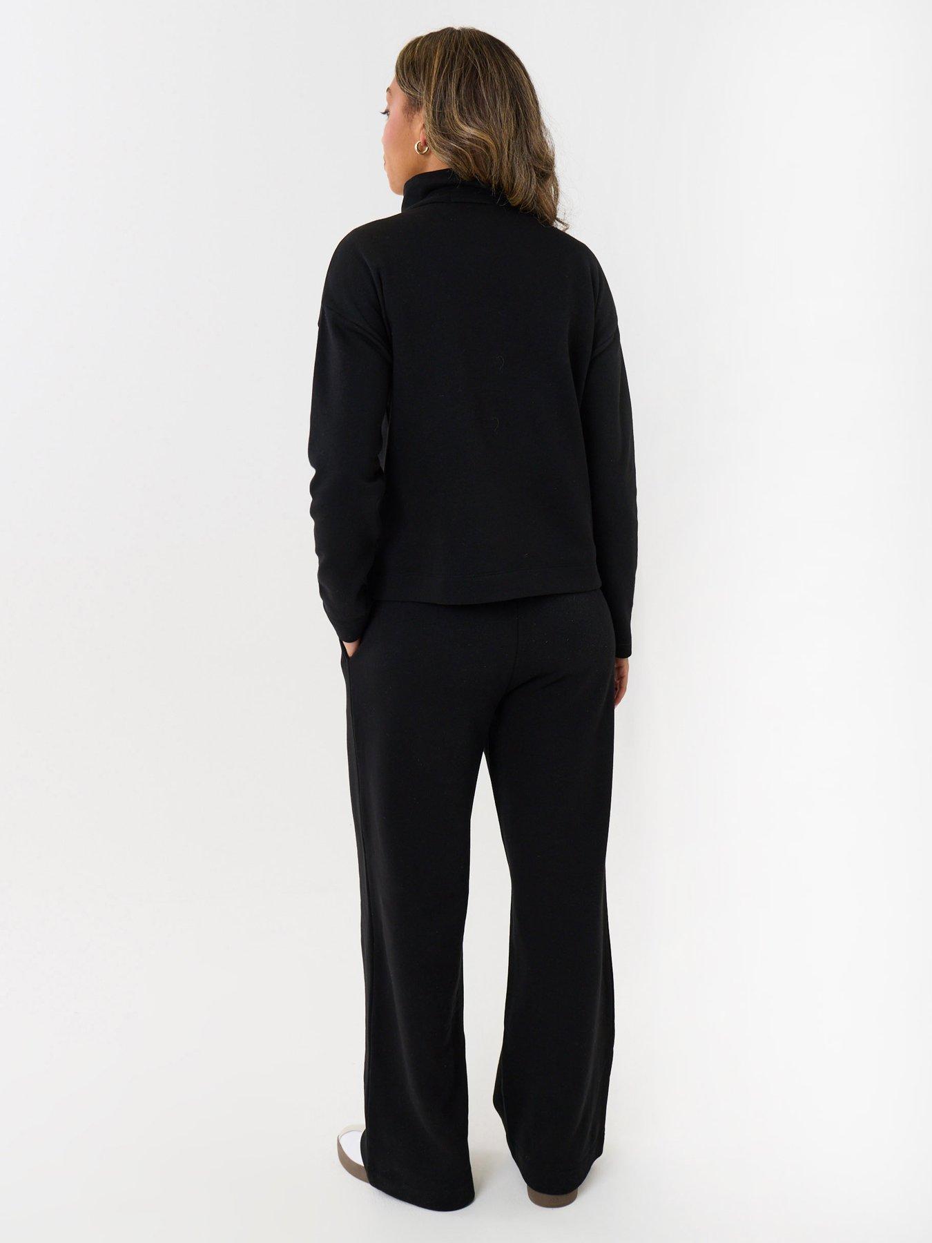 Image 2 of 4 of Threadbare Funnel Neck Wide Leg Sweat Set In Black