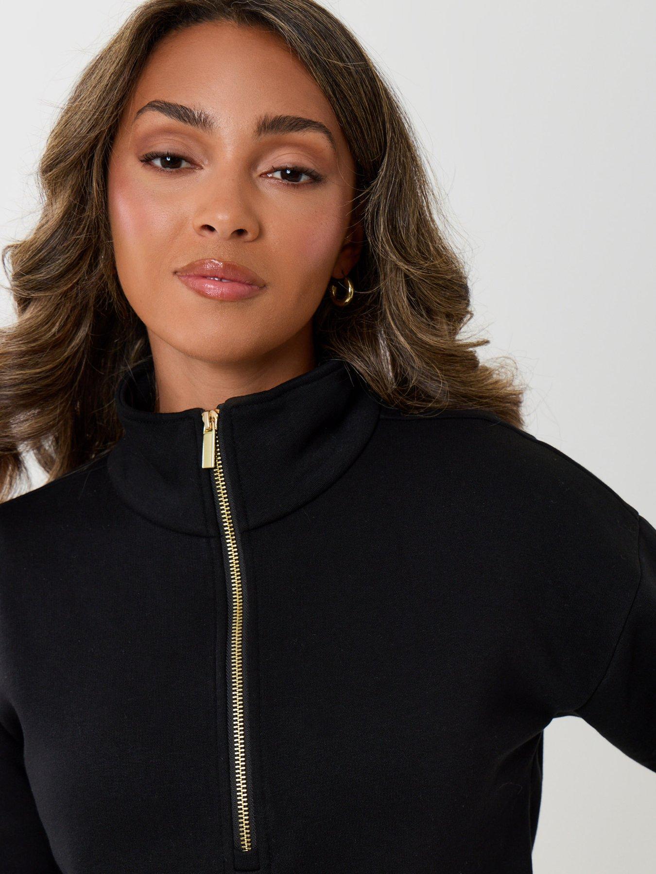 Image 4 of 4 of Threadbare Funnel Neck Wide Leg Sweat Set In Black