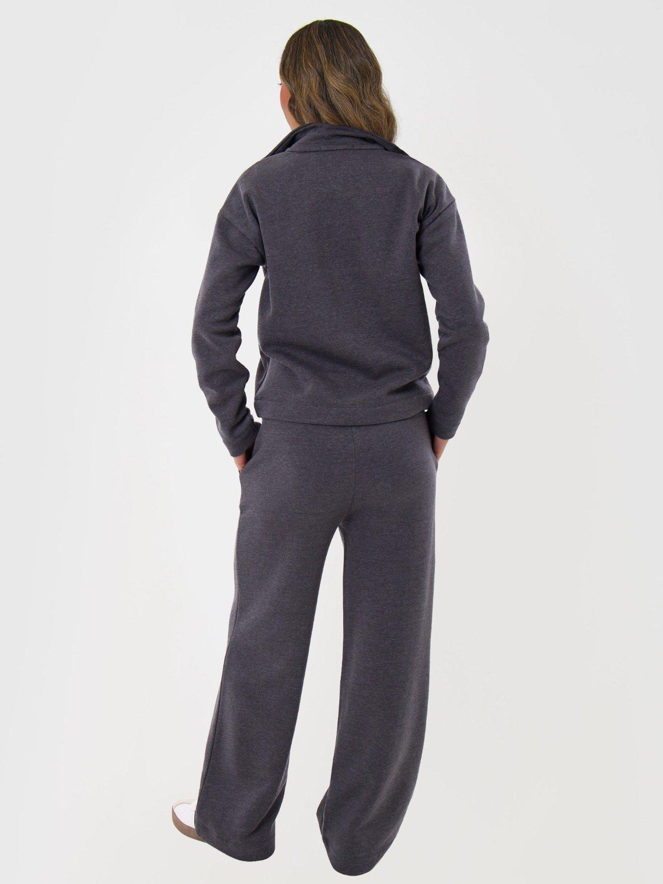 Image 2 of 5 of Threadbare Womens Funnel Neck Half Zip Wide Leg Sweatshirt Set - Grey