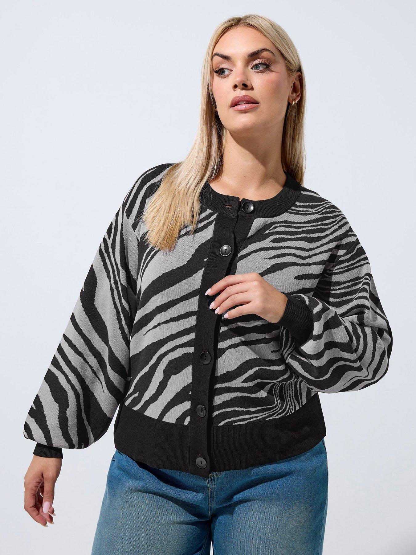 Yours Curve Zebra Print Cardigan - Grey