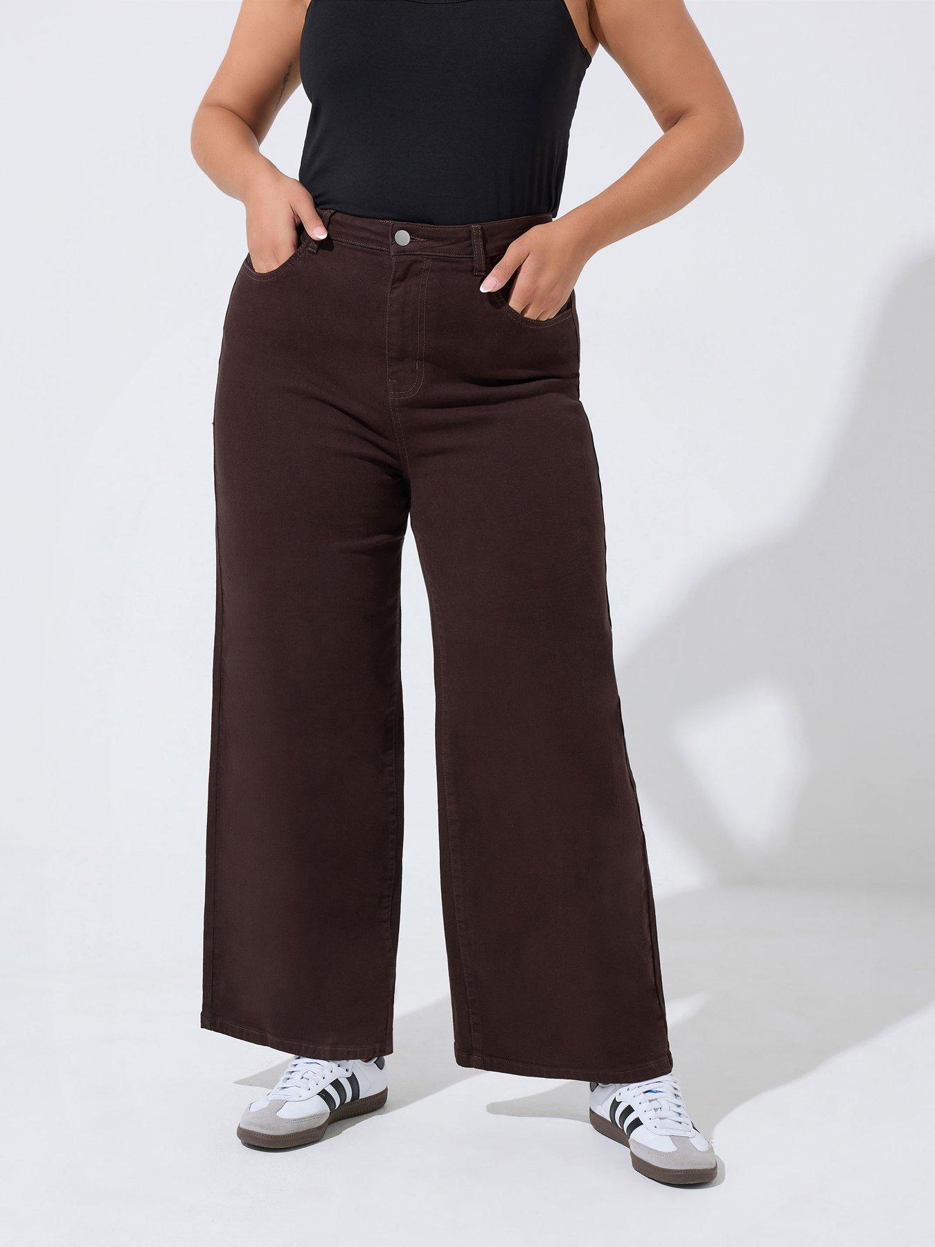 Yours Curve Wide Leg Jeans - Brown