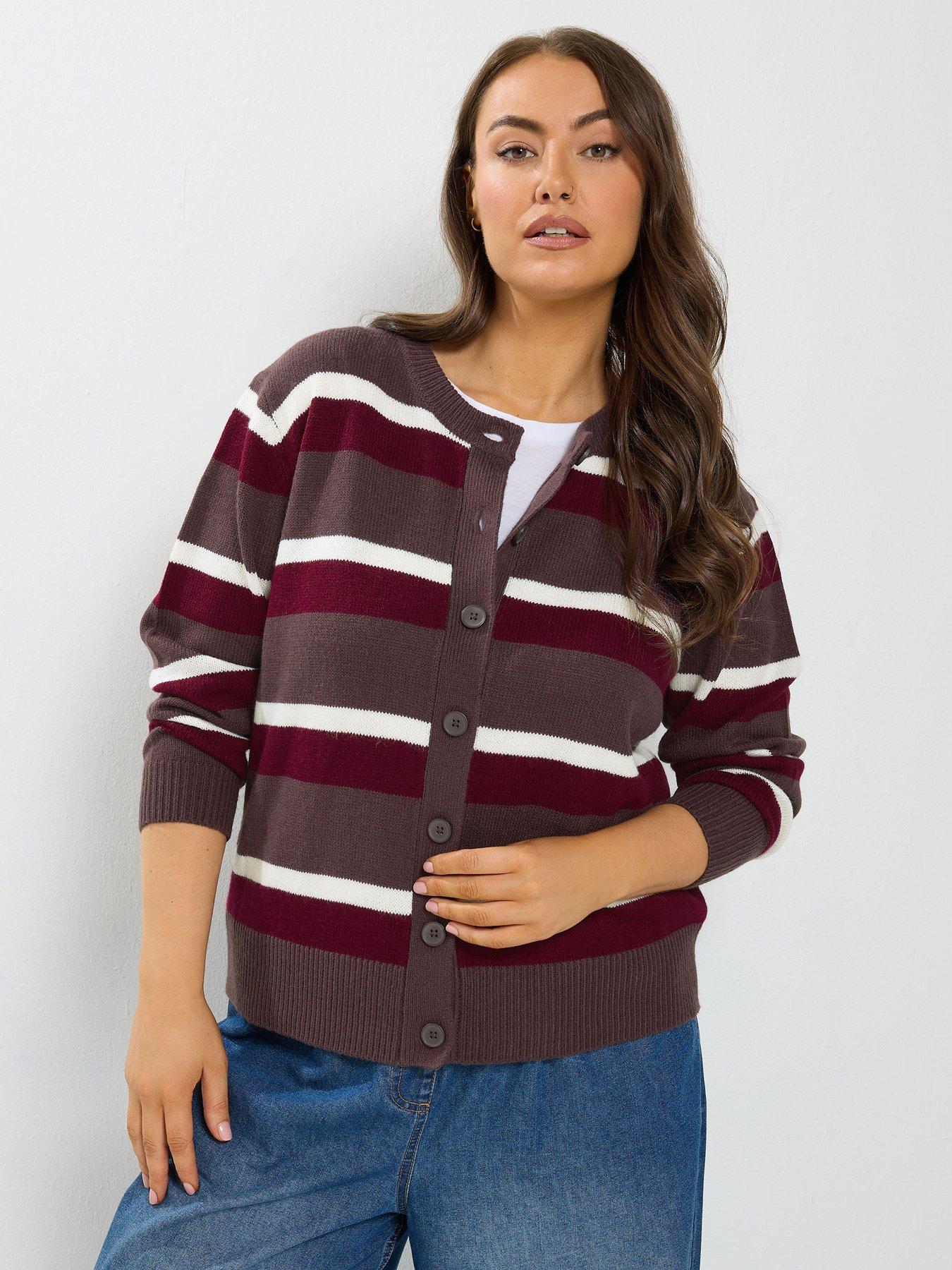 Yours Curve Stripe Crew Cardigan