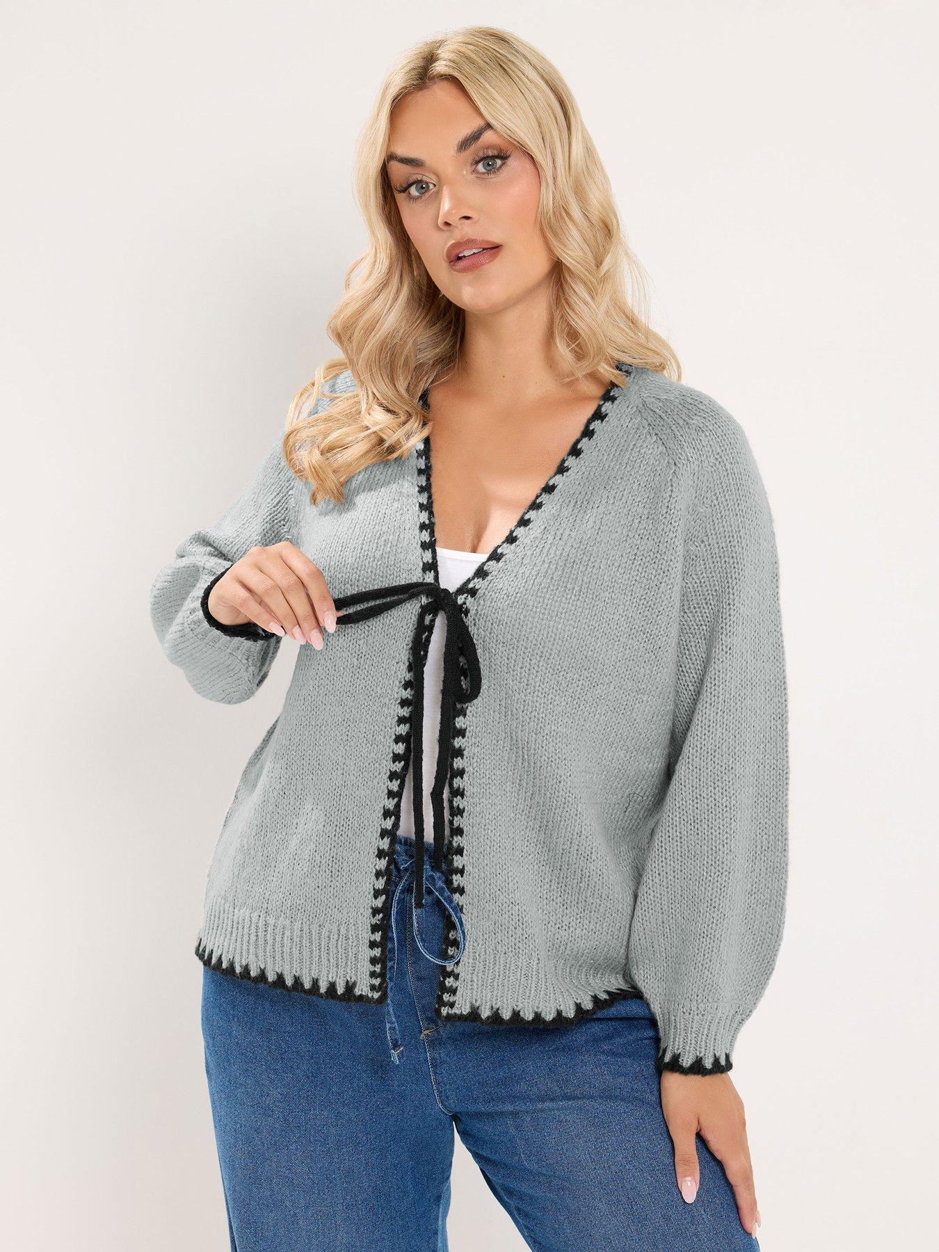 Image 1 of 4 of Yours Curve Tie Front Cardigan - Grey