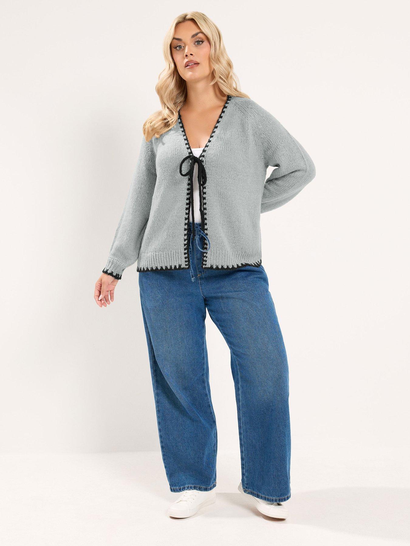 Image 3 of 4 of Yours Curve Tie Front Cardigan - Grey