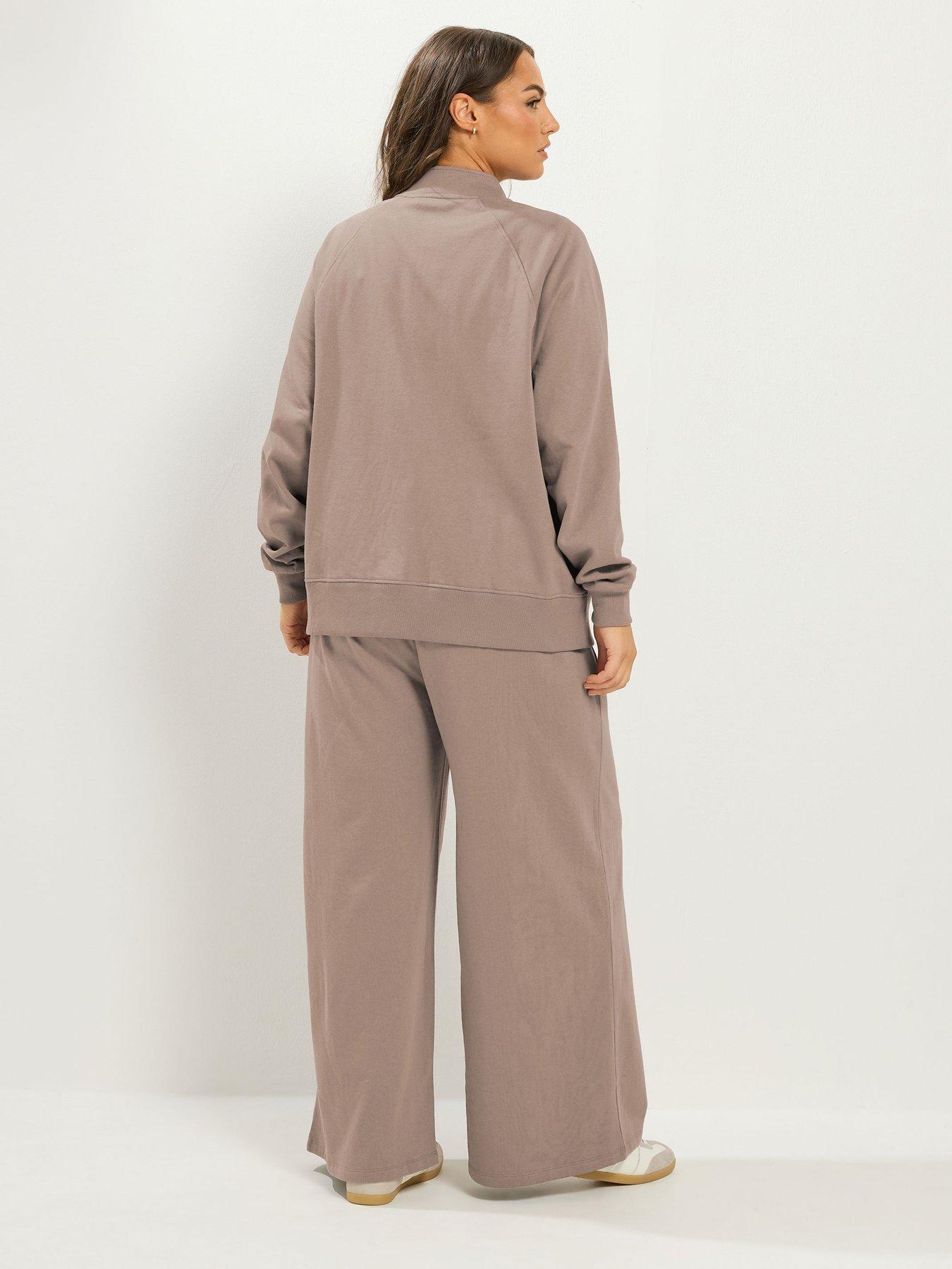 Image 2 of 4 of Yours Womens Curve Funnel Neck Zip 3 Piece Sweatshirt Set - Brown