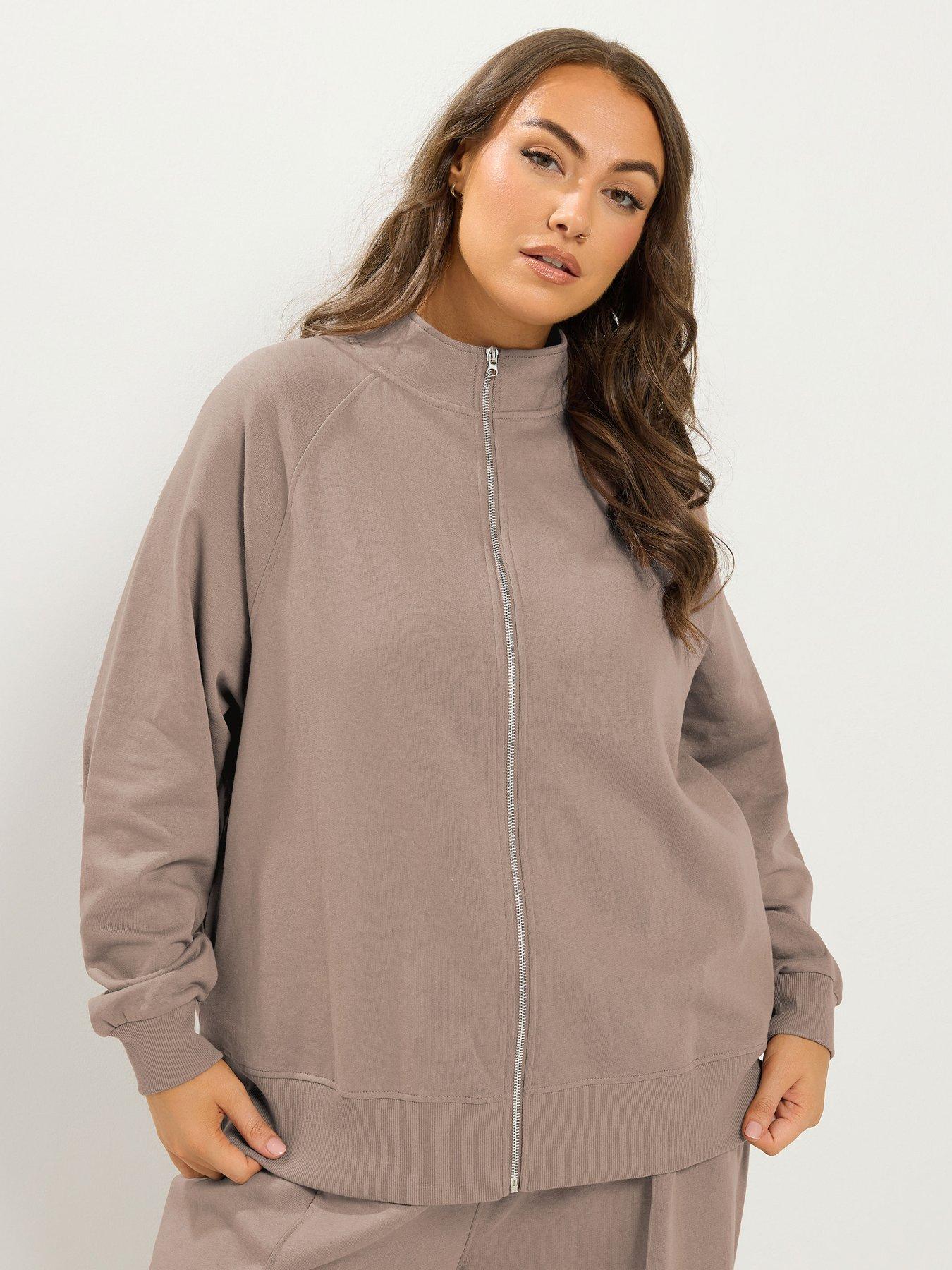 Image 4 of 4 of Yours Womens Curve Funnel Neck Zip 3 Piece Sweatshirt Set - Brown